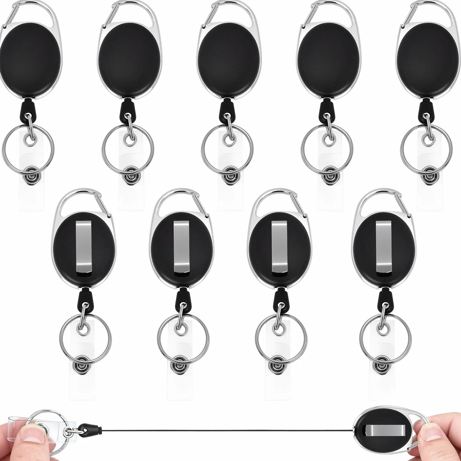 Llavero Retractil 10 Piezas con Clip para Cinturón Cordón Extensible 63 cm