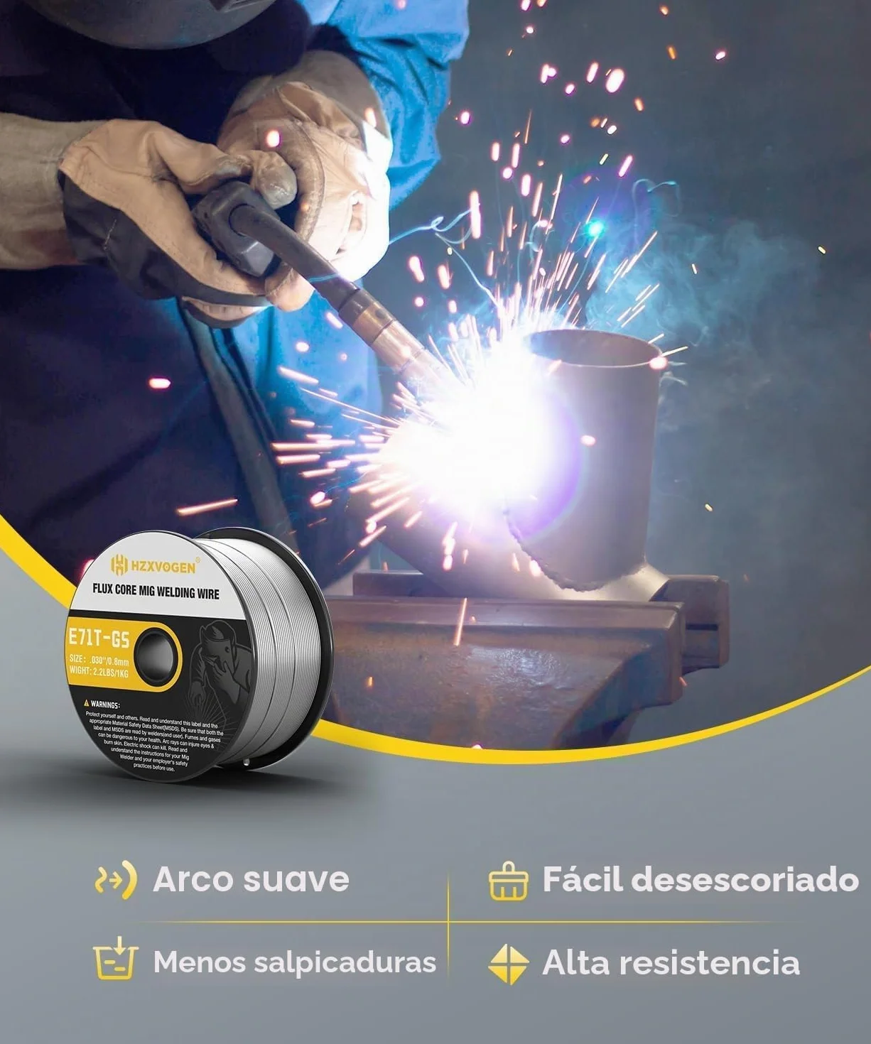 H HZXVOGEN Alambre de soldadura 0,8 mm 3KG, Flux E71T-GS hilo de soldar sin gas, 3 unidades para equipos de soldadura MIG