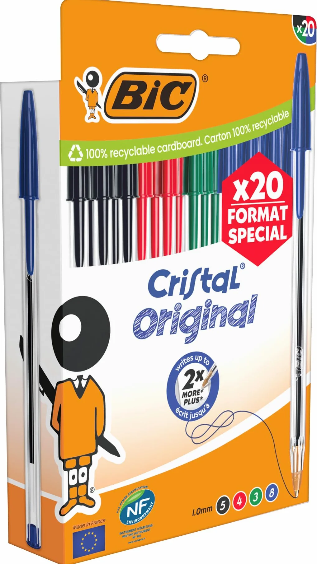 BIC Cristal Original Bolígrafos Punta Media 1,00 mm Colores Surtidos Caja 20