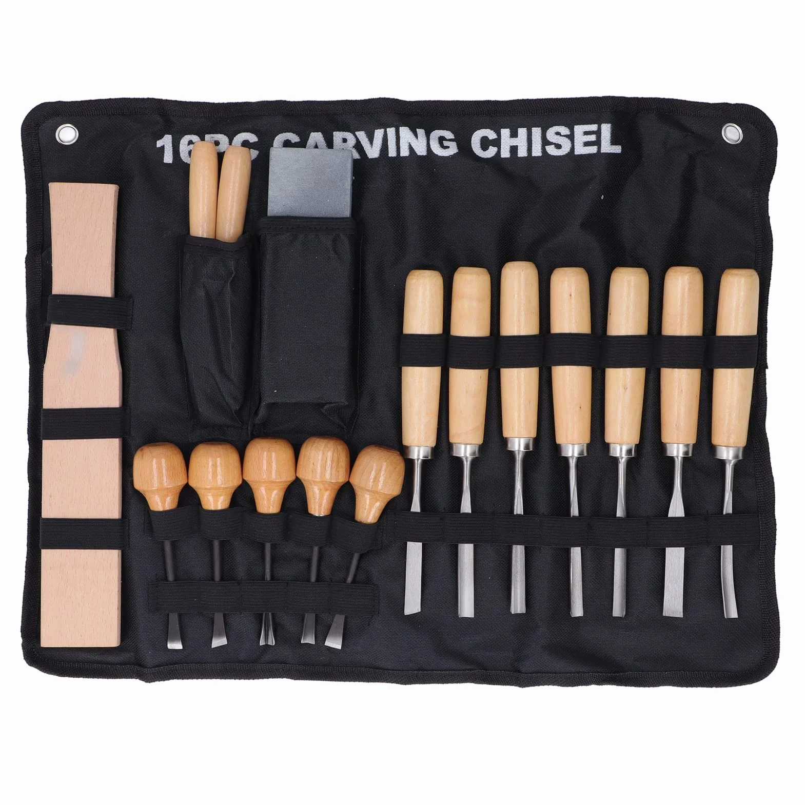 Juego de 16 Piezas de Herramientas para Tallar Madera - Kit de Cinceles y Gubias Profesionales con Mazo, Lima y Piedra de Afilar para Carpintería y Tallas