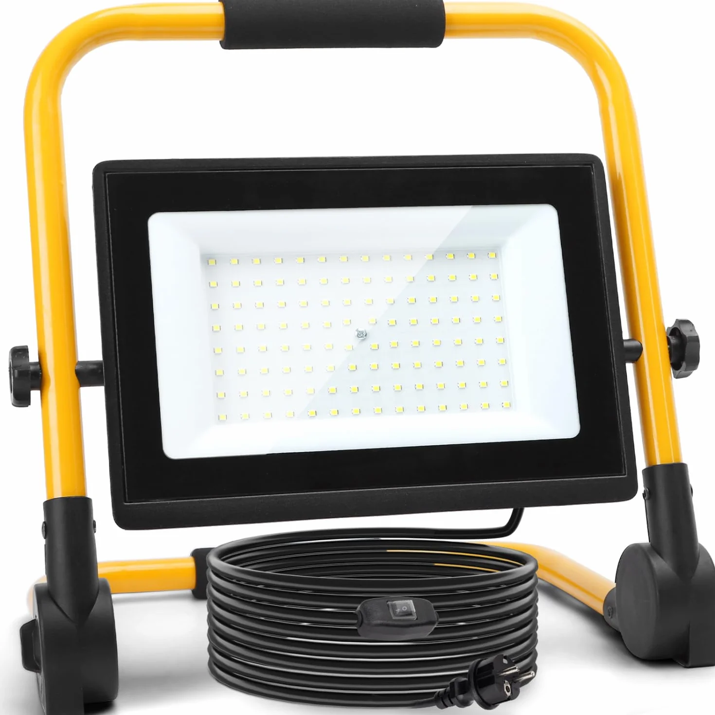Aigostar Foco de Trabajo LED 100W,9000LM,Foco LED Portátil con Cable de 4M,Enchufes Con Interruptor Estanco,IP65 Impermeable,Soporte plegable,Uso en Interior y Exterior,para Obra, Taller,6500K