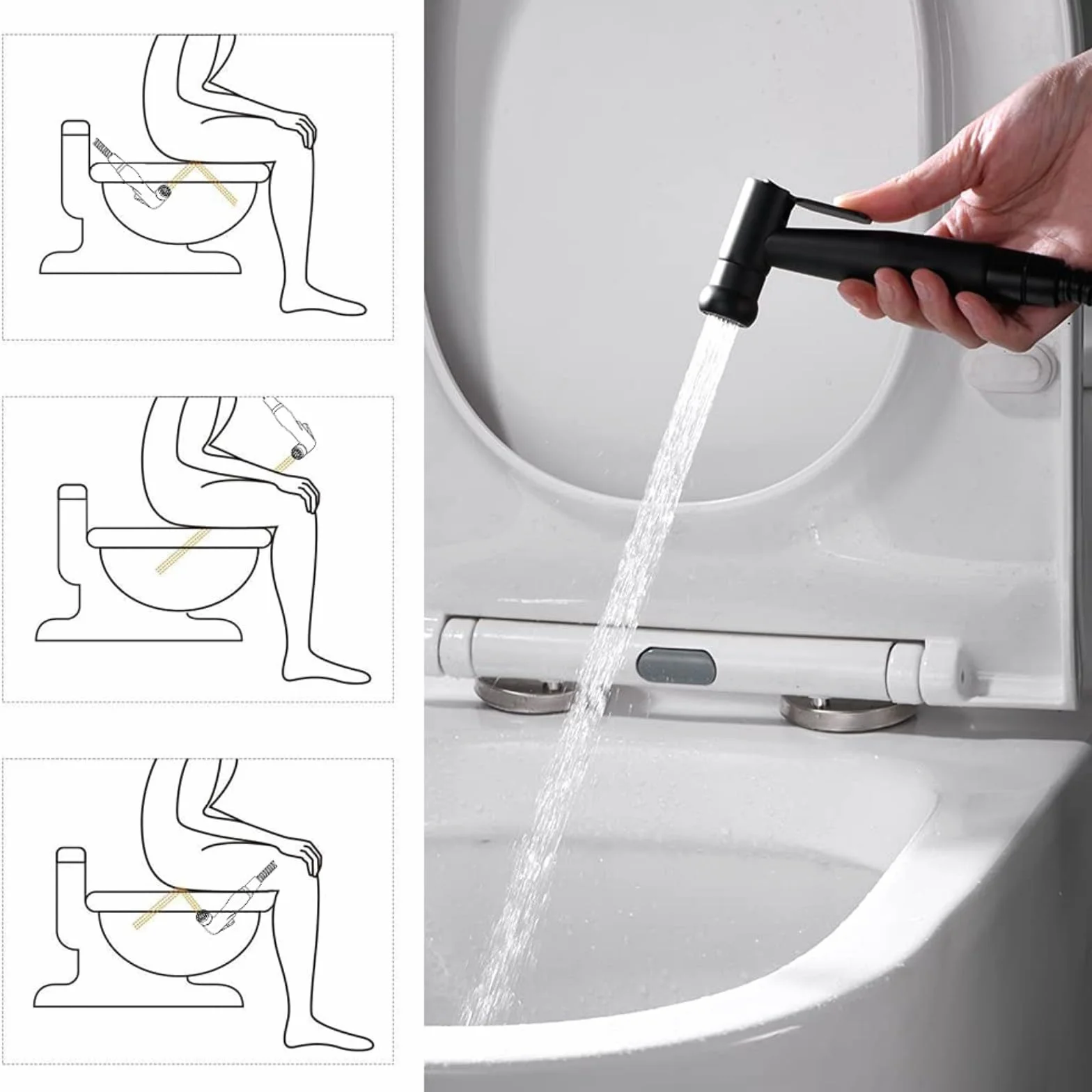 GRIFEMA G154B-1 Grifo bidet negro Monomando Empotrar para Bidé WC Agua Caliente y Fría Ducha Mano Soporte Manguera Flexo 1.2 m