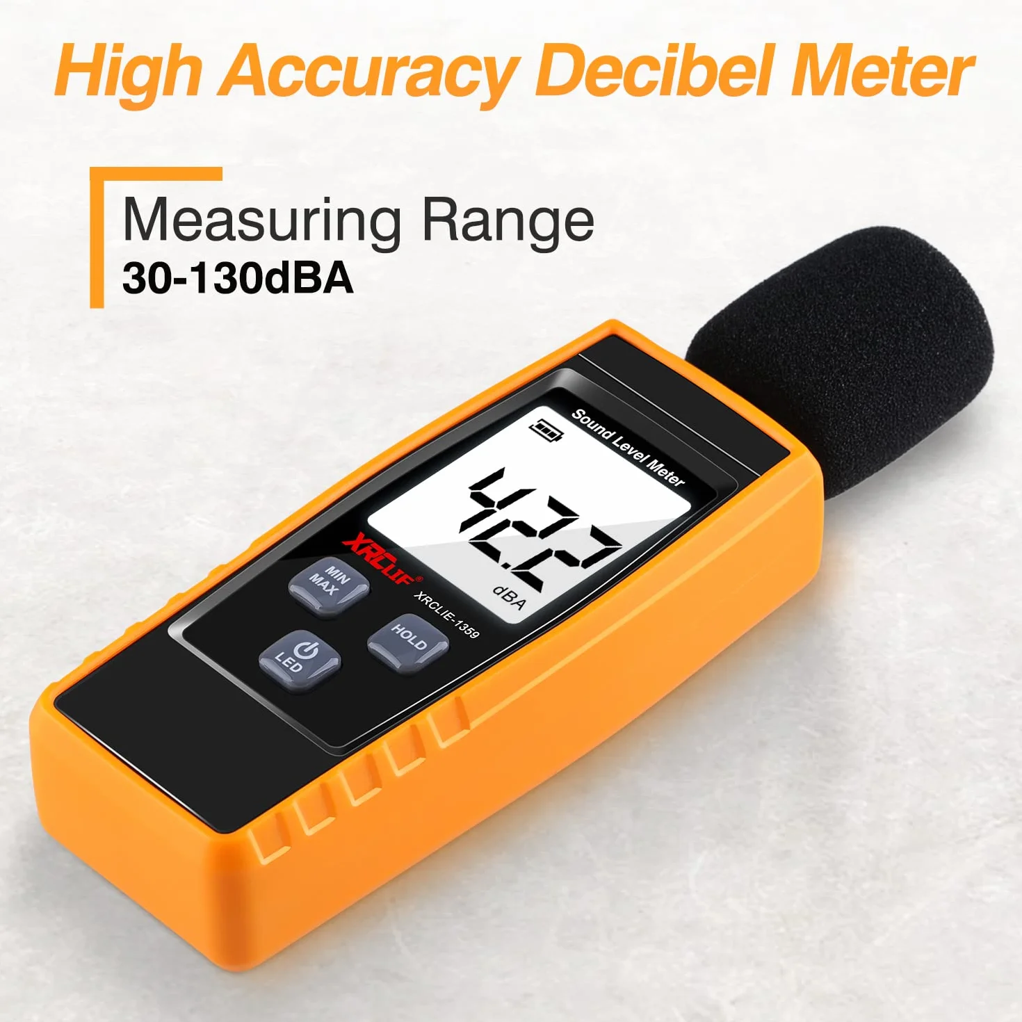 Sonometro Digital de Nivel de Sonido de Mano con función de Valor de Alarma programable, medidor de Ruido de decibelios de 30-130 dB (A), medidor de Ruido de Sonido con Pantalla LCD, función de