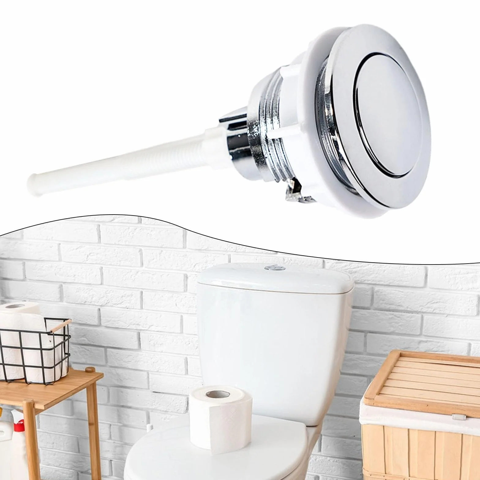 Botón de presión de tanque de inodoro de baño de descarga única de 38 mm en ABS plateado, fácil de instalar, reemplazo compatible con sistemas de cisterna de agua estándar para baños domésticos e