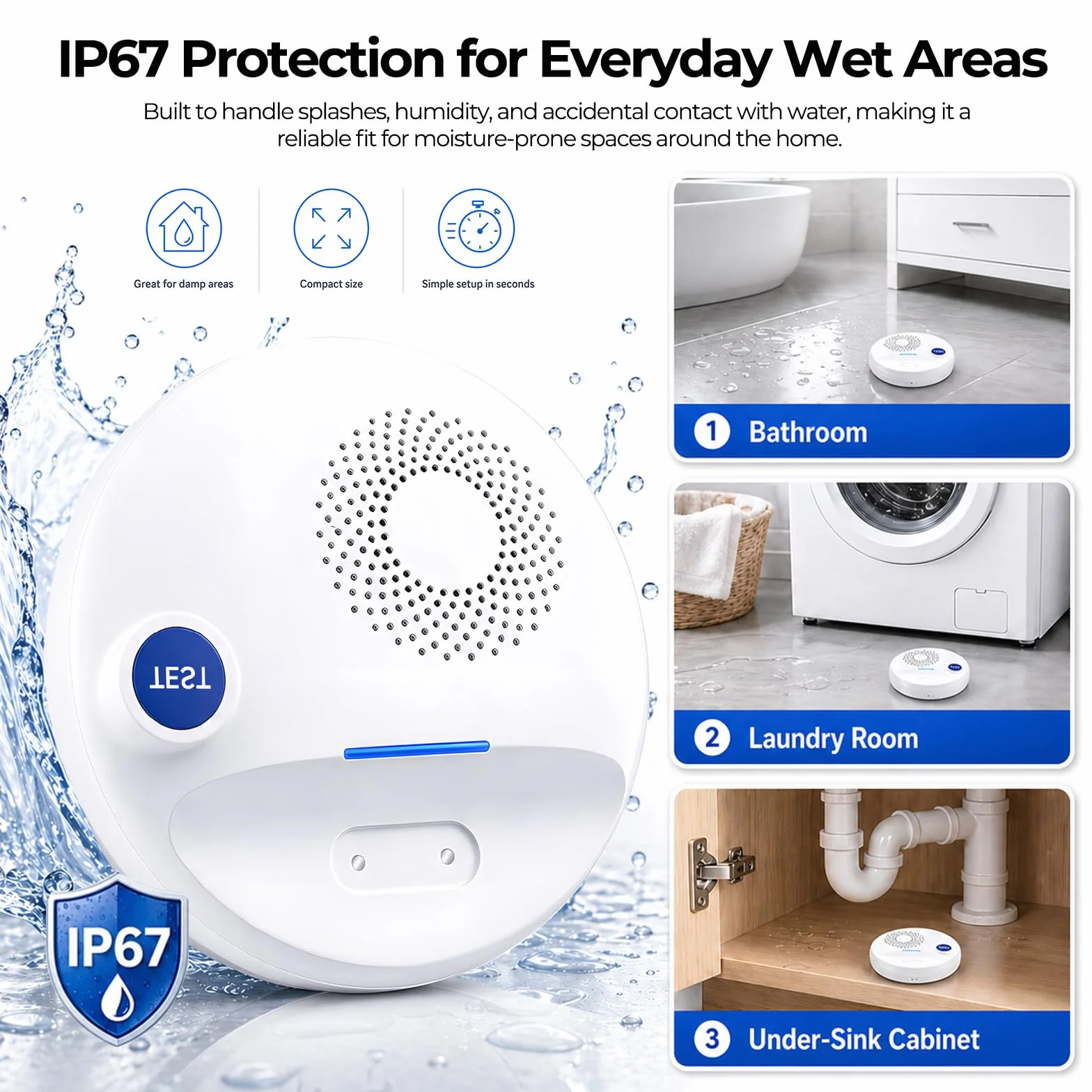 Detector de Fugas de Agua Inalámbrico Doble Sonda IP67 100dB Alarma Smart Hub