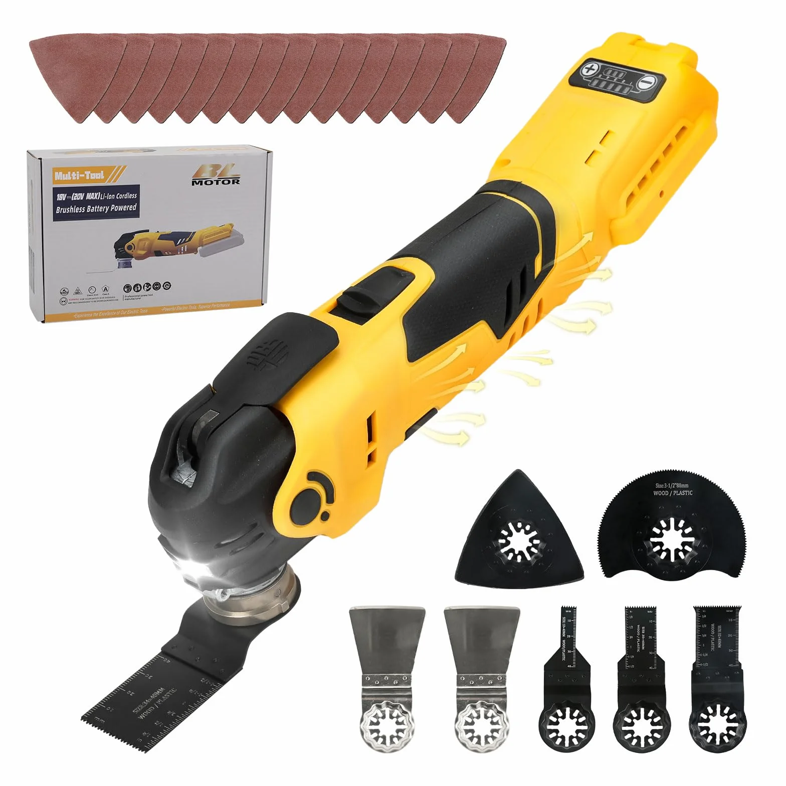 Multiherramientas oscilantes inalámbricas para batería Dewalt de 18 V/20 V, multiherramienta sin escobillas de 300 W con 5 velocidades variables, ángulo de oscilación de 4°, kit de herramientas