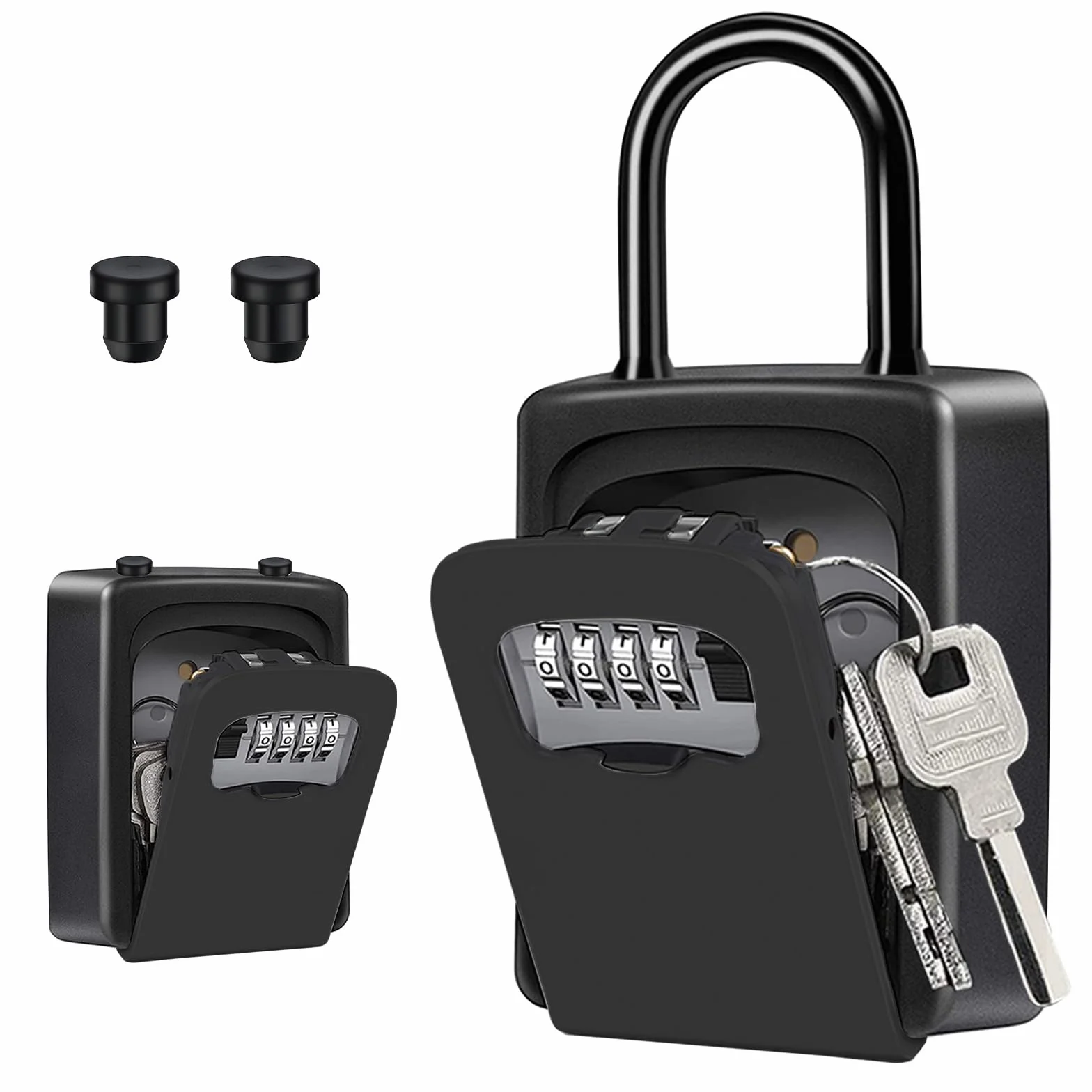 ZHEGE Caja Fuerte para Llaves con Código de 4 Dígitos, Caja Seguridad Llaves Exterior con Asa, Caja con Candado Combinacion para Oficina, Tienda, Almacén, Garage, Bloque de Pisos (Negro)
