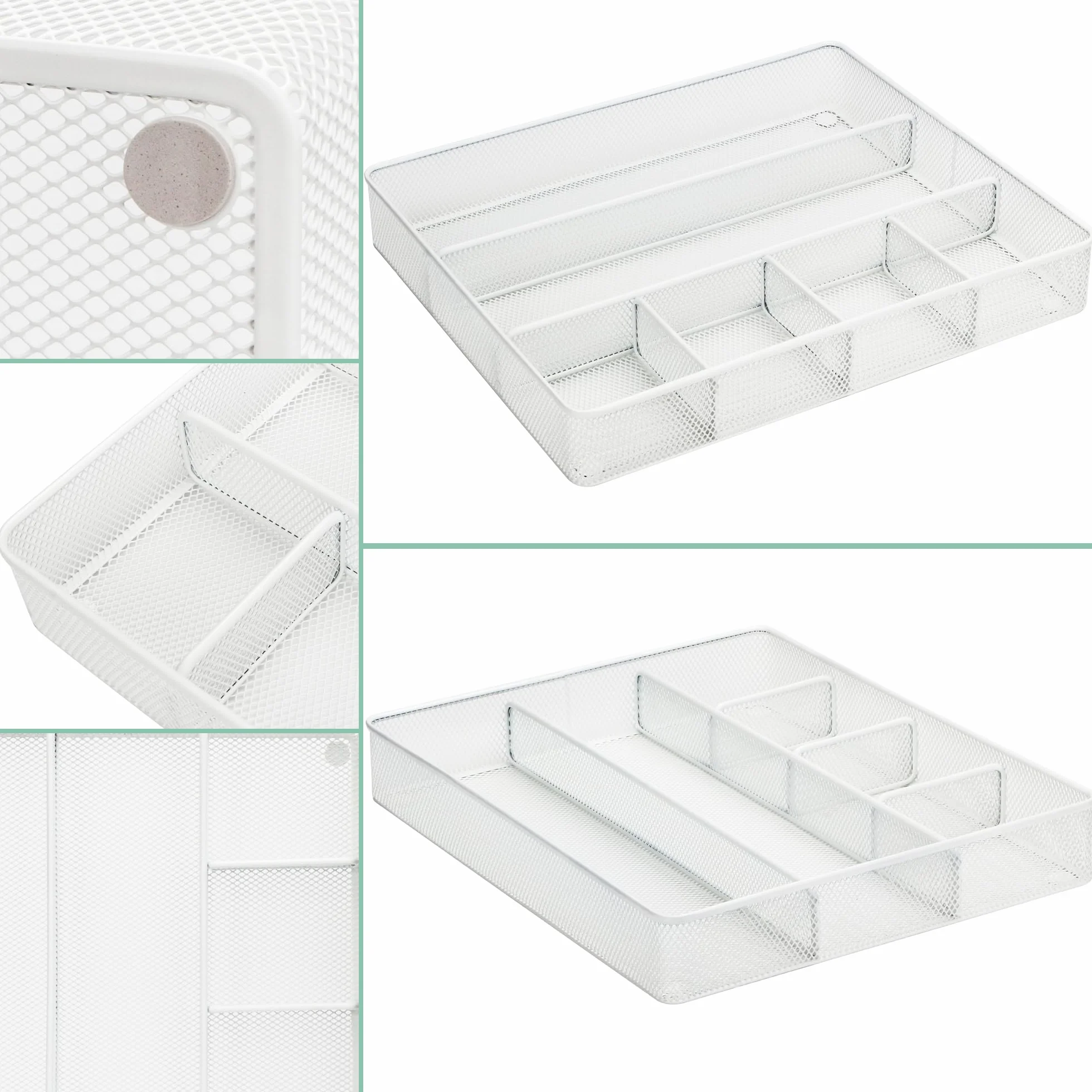 Annova Bandeja organizadora de cajones de escritorio, malla de metal, blanco