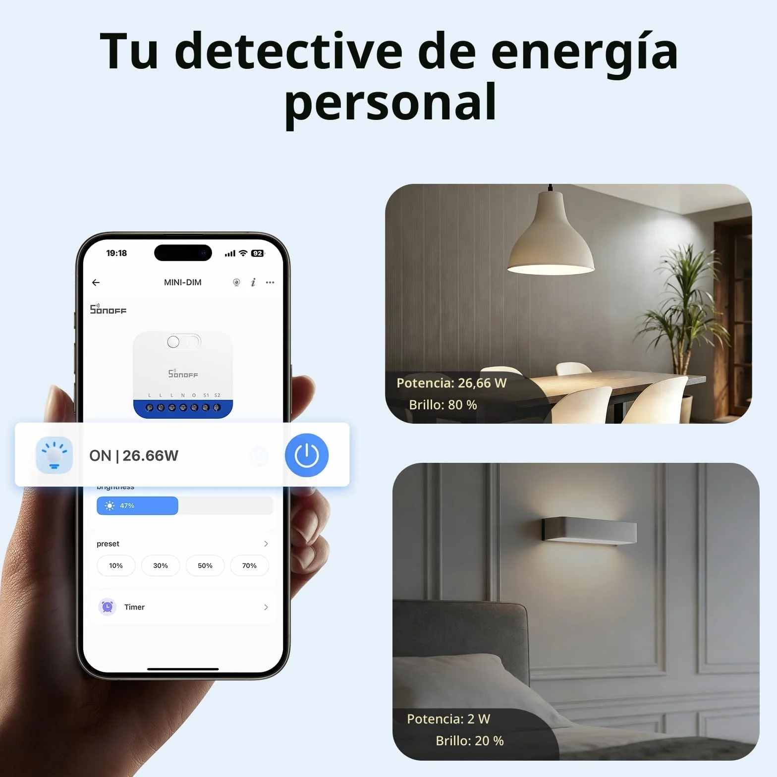 SONOFF Mini DIM Zigbee - Interruptor regulador de intensidad para LED regulable, transformadores electrónicos, bombillas incandescentes y halógenas, Zigbee 3.0, requiere cable neutro, medición de