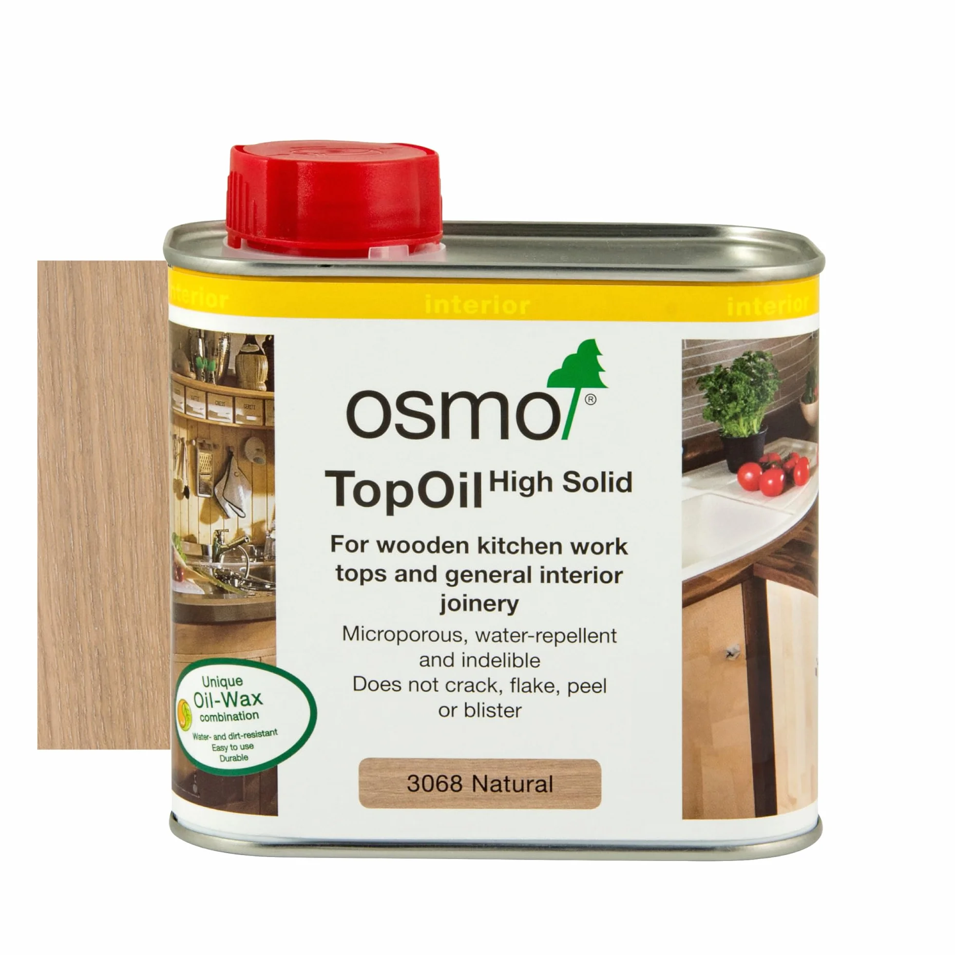 Osmo TopOil - Aceite de Alto Contenido Sólido 3068, Natural Mate, 500ml - Aceite de Madera Duradero para Superficies de Cocina de Madera, Resistente al Agua y Seguro para Alimentos, Tratamiento y