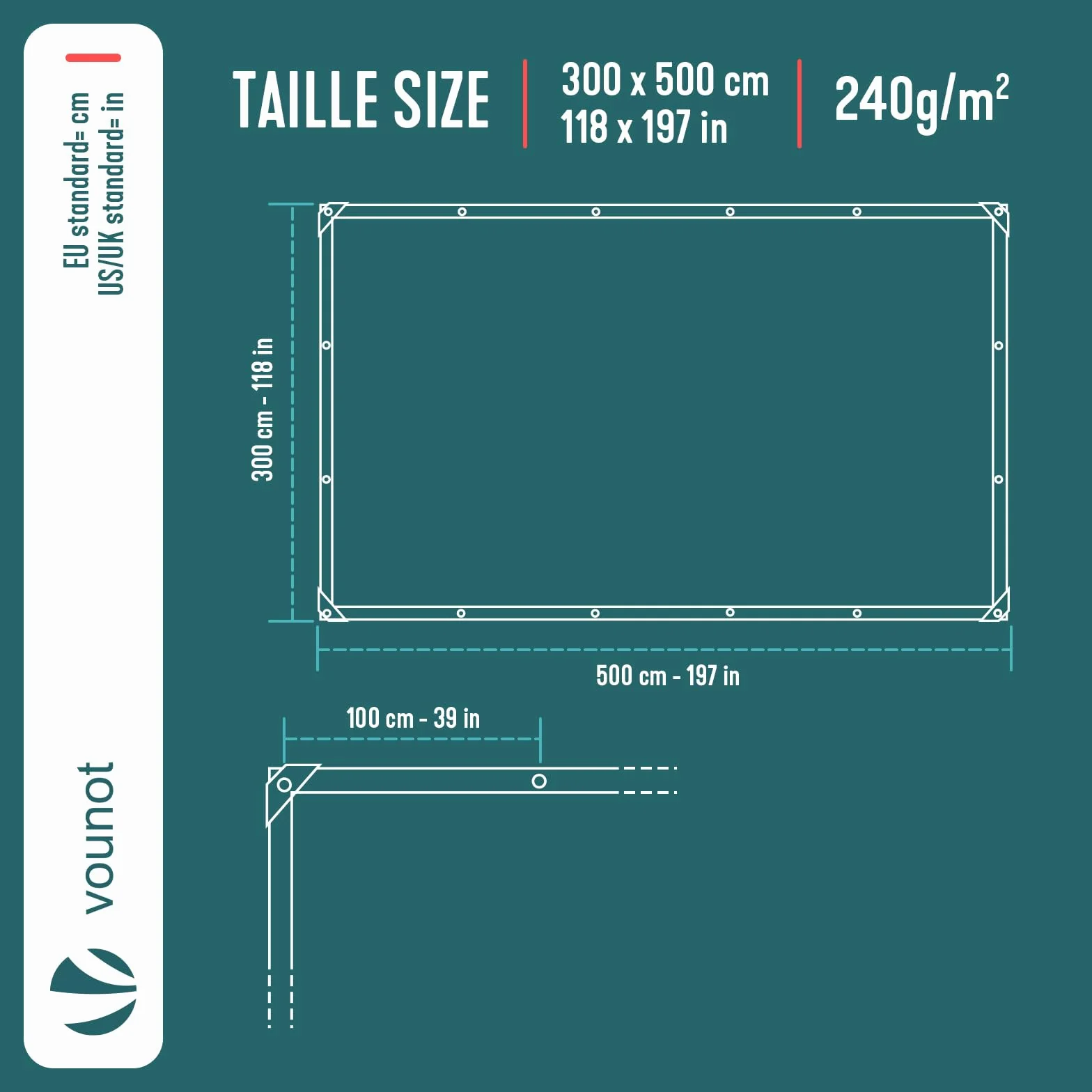 VOUNOT® Lona Impermeable Exterior 3x5m, Toldo Reforzado PE 240 g/m² Protección contra UV, con Ojales de Acero Inoxidable para Leña, Muebles, Jardín, Piscinia, Vehículos, Gris-Negro