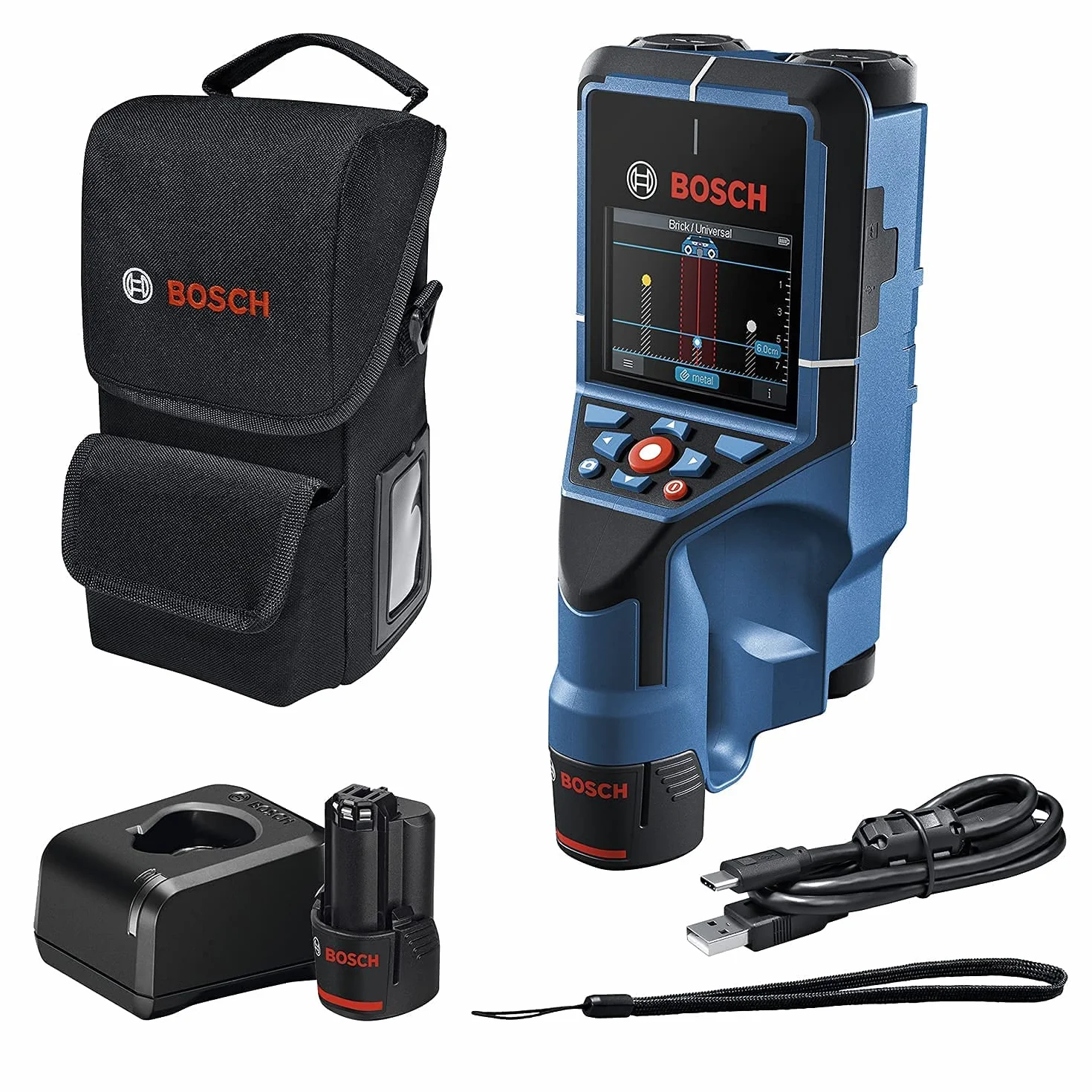 Bosch Professional 12V System Detector D-tect 200 C (2 baterías 12V, detección de Cables, tuberías de Metal y plástico, Pernos y cavidades; Cable USB-C™) - Amazon Exclusive Set