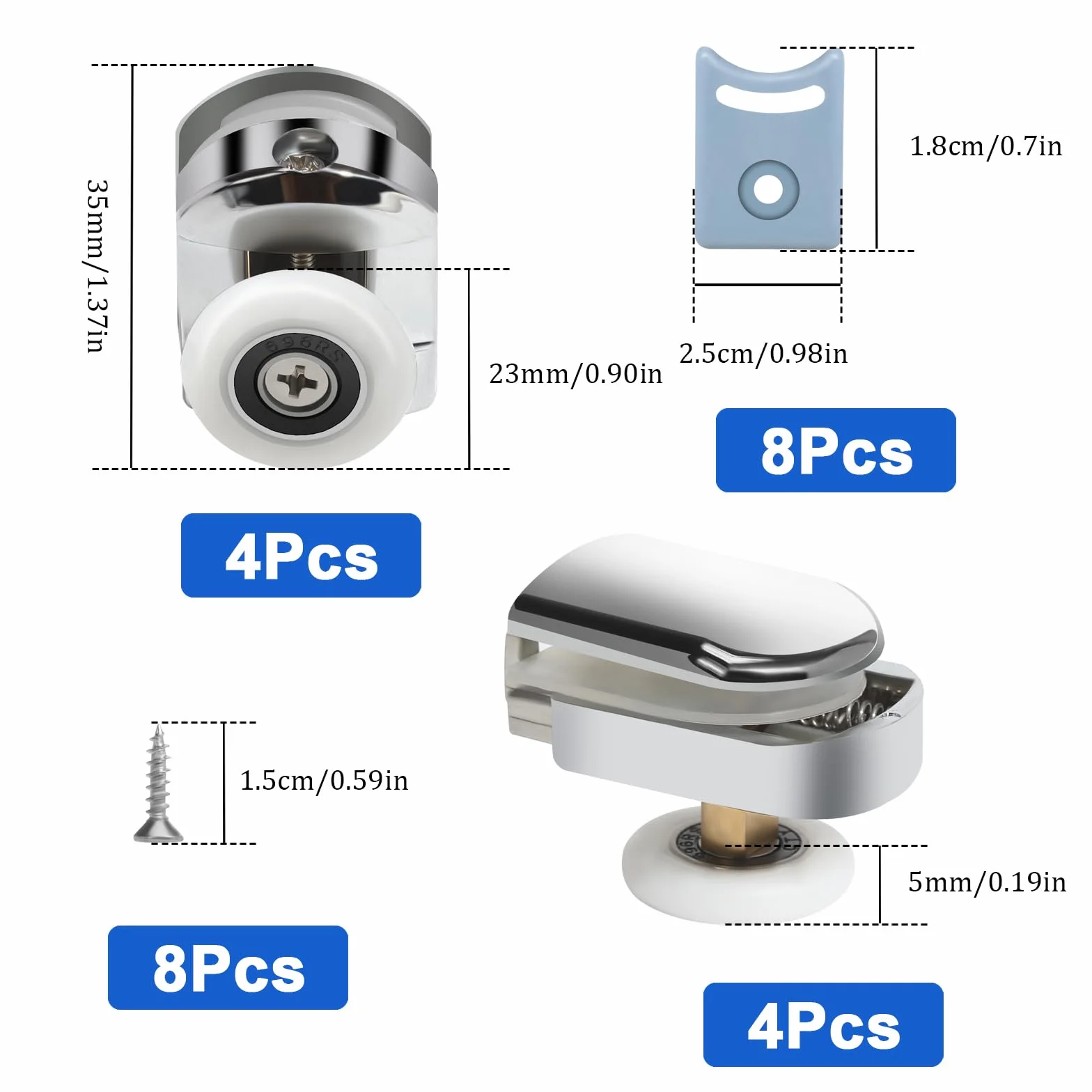 Rodillos para Puertas de Ducha Rodamientos Mampara Ducha 23mm Ruedas Mampara Ducha Ruedas Para Puerta de Ducha Para Puerta Corredera De Cristal Baño 4 Piezas