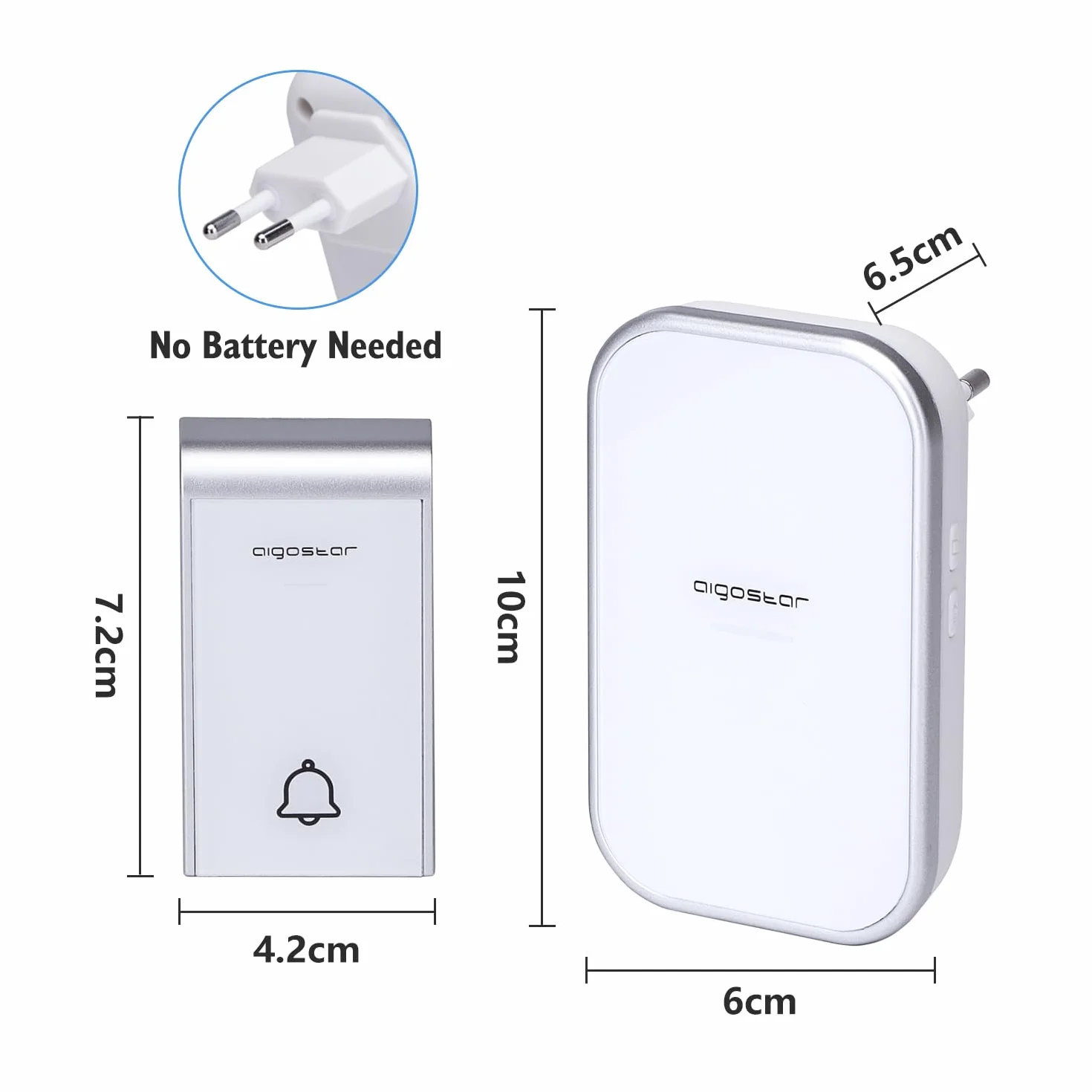 Aigostar Timbre Inalámbrico de Puerta Impermeable con LED, 36 Melodías, 3 Niveles de Volumen, 2 Receptores 1 Transmisor