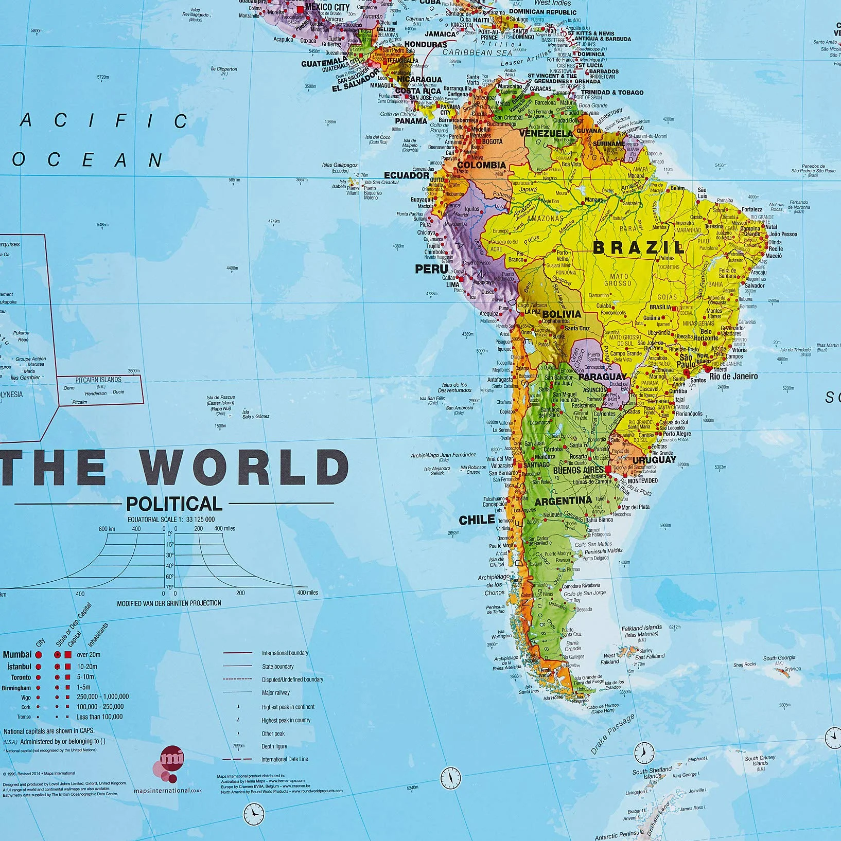 Maps International Mapa del mundo gigante póster político plastificado 118,9 x 84,1 cm 2025