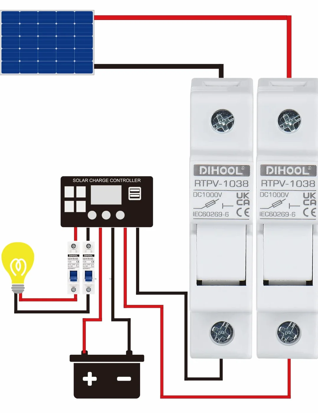 DIHOOL Instalación de guía DIN de 1 polo dc1000v 10 x 38 mm, fusibles fotovoltaicos 10a (4 fusibles y 6 fusibles)