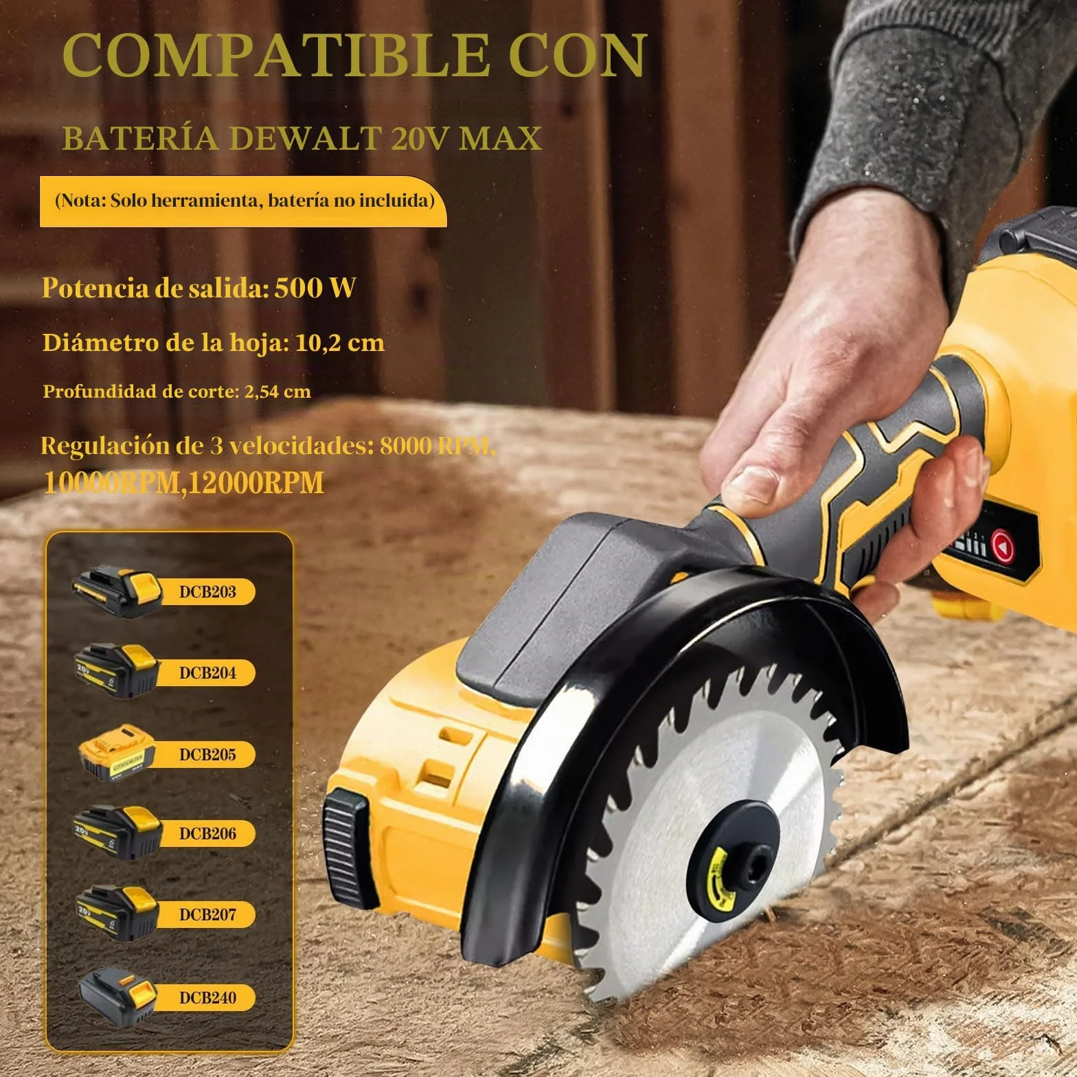 Amoladora angular inalámbrica para Dewalt 20 V, 12 000 rpm, herramienta de corte inalámbrica, amoladora eléctrica, motor sin escobillas con 6 cuchillas de 100 mm para cortar madera, plástico y metal