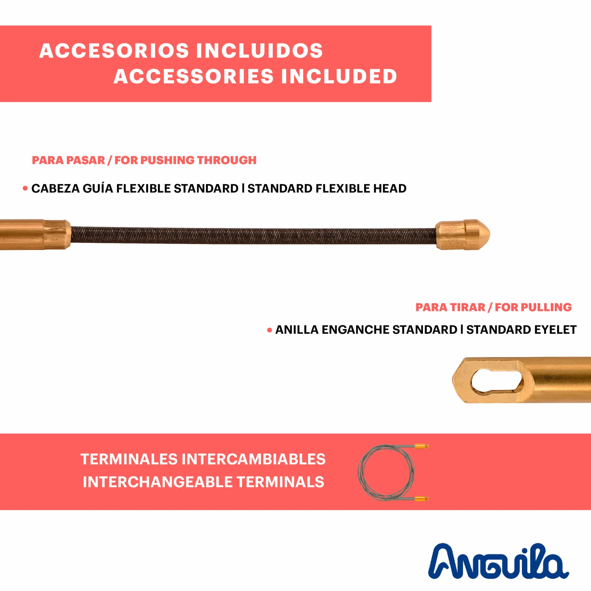 Anguila | Guía Pasacables | Terminales Intercambiables | Monofilamento | Nylon | Color Negro | Diámetro 3mm | 10 Metros