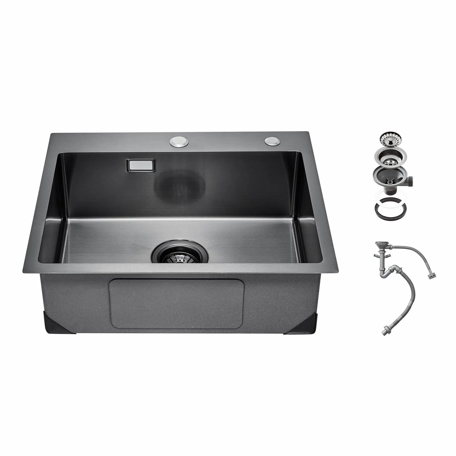 VEVOR Fregadero de Cocina con Montaje Superior de Acero Inoxidable 304, con Accesorios, Fregaderos de Lavavajillas Domésticos para RV, Cocina de Preparación y Barra, Negro, 550 x 450 x 190 mm