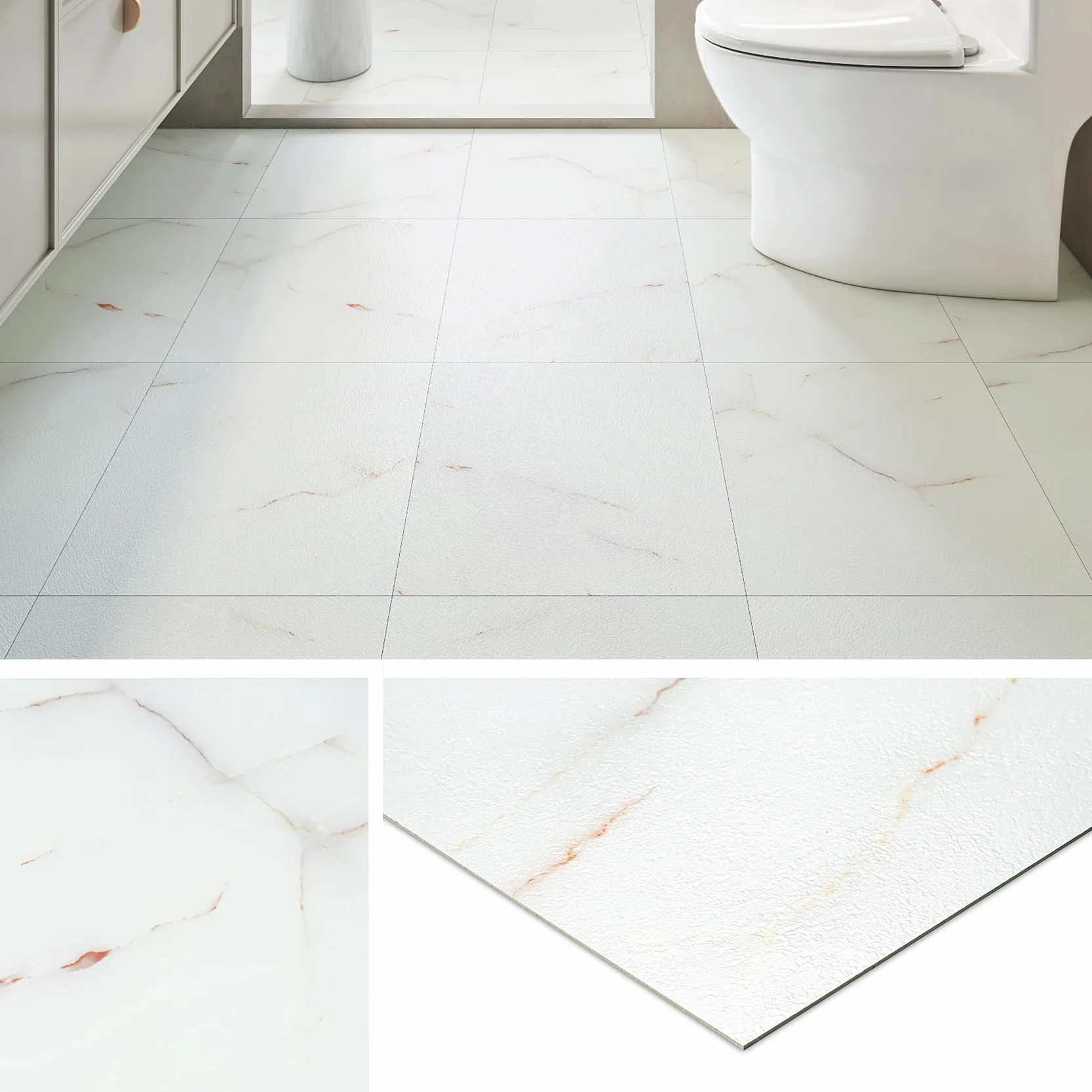 Livelynine Suelo Vinilo Autoadhesivo Blanco Efecto Marmol Baldosas Adhesivas Suelo Baño Marmol Rosa Y Blanco 30x30 16-Baldosas Vinilo Adhesivo Suelo Cocina Losetas Autoadhesivas Suelo Baño Habitación