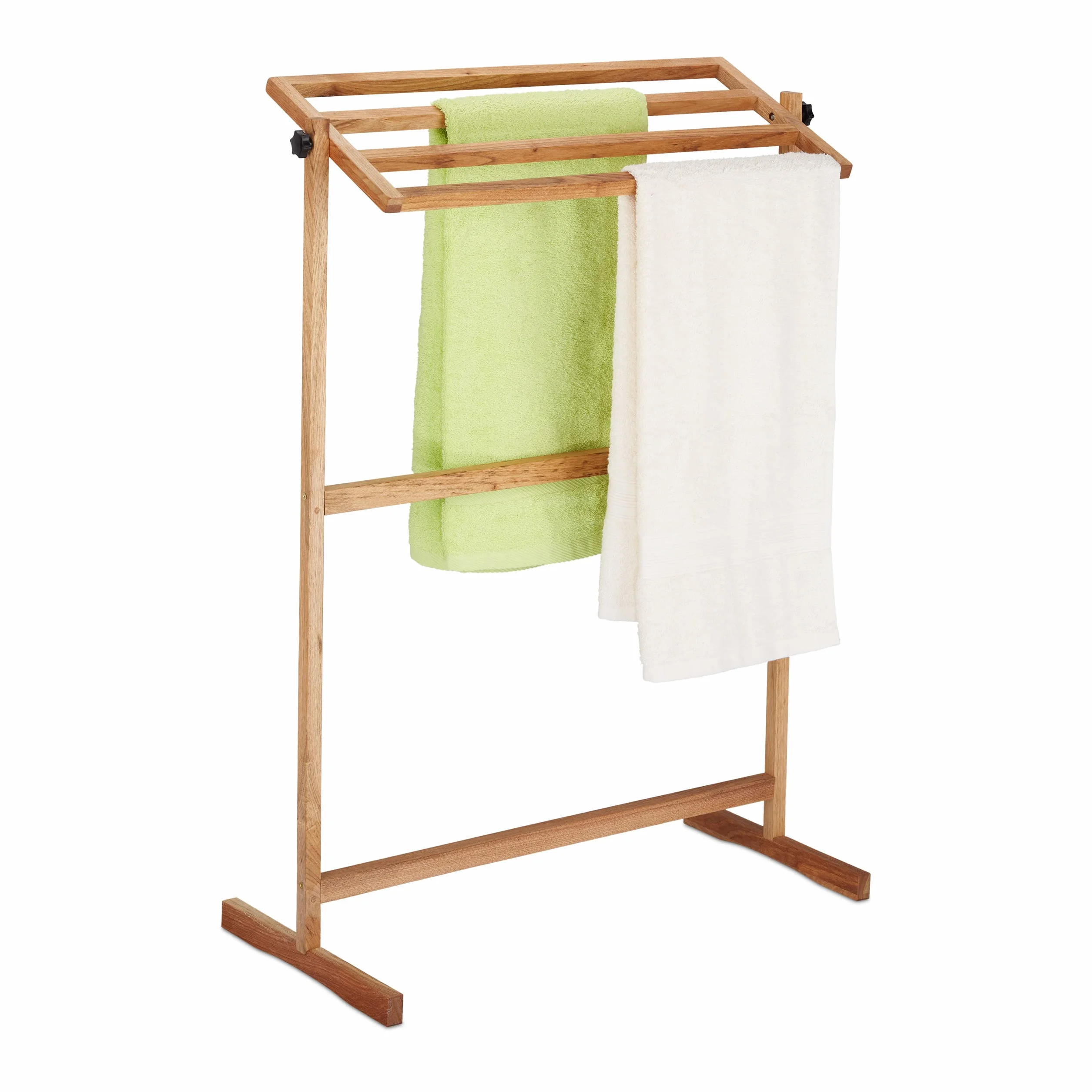 Relaxdays Portatoallas de Pie Madera de Nogal, Toallero con 4 Barras, 98 x 66 x 31 cm, Colgador Toallas, Color Natural