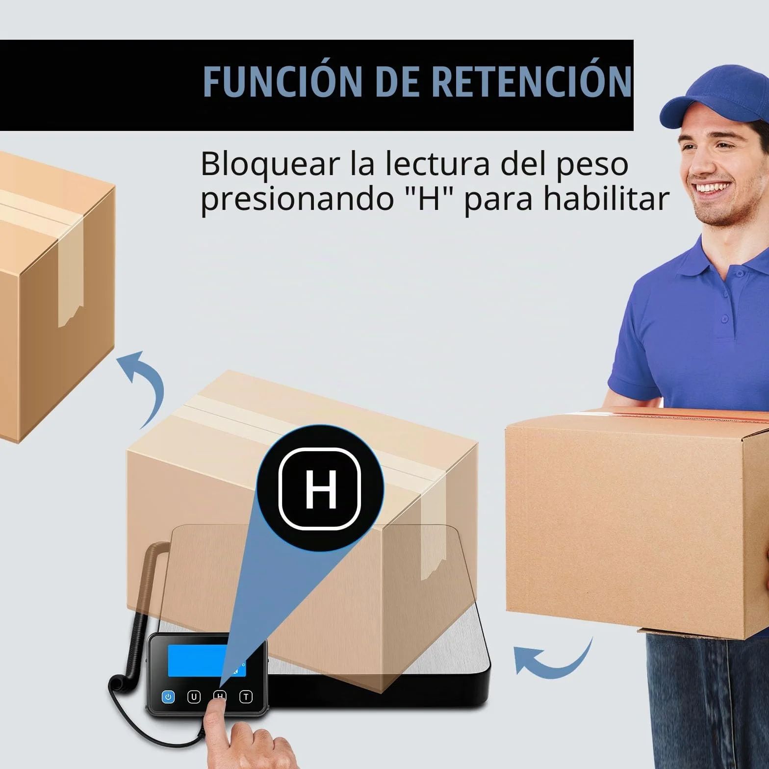 Báscula para Paquetería Digital 200kg/440lb, Balanza Postal Precisión 10g/0.35oz con Retención y Tara