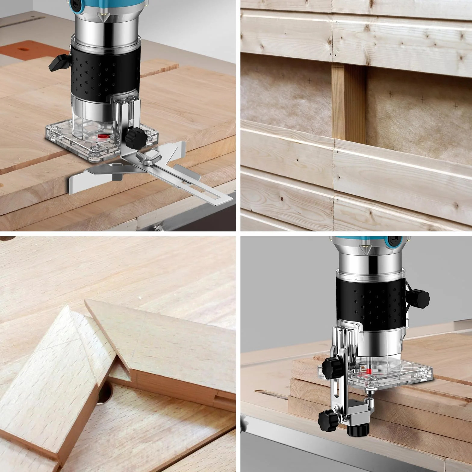 JiGiU Fresadora de Madera 800W Rebajadora Eléctrica 6.35mm(1/4 pulgada) 30000r/min con Función de Control de Velocidad para Ranurado Rectificadora con 15piezas Fresas
