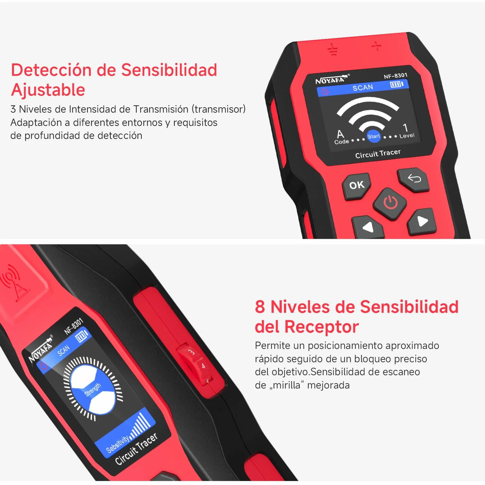 NOYAFA NF-8301 Detector de Circuitos y Buscacables, Localizador de Disyuntores con Multímetro Digital, Sensibilidad Ajustable 8 Niveles, Recargable, para Cables en Pared y Subterráneos