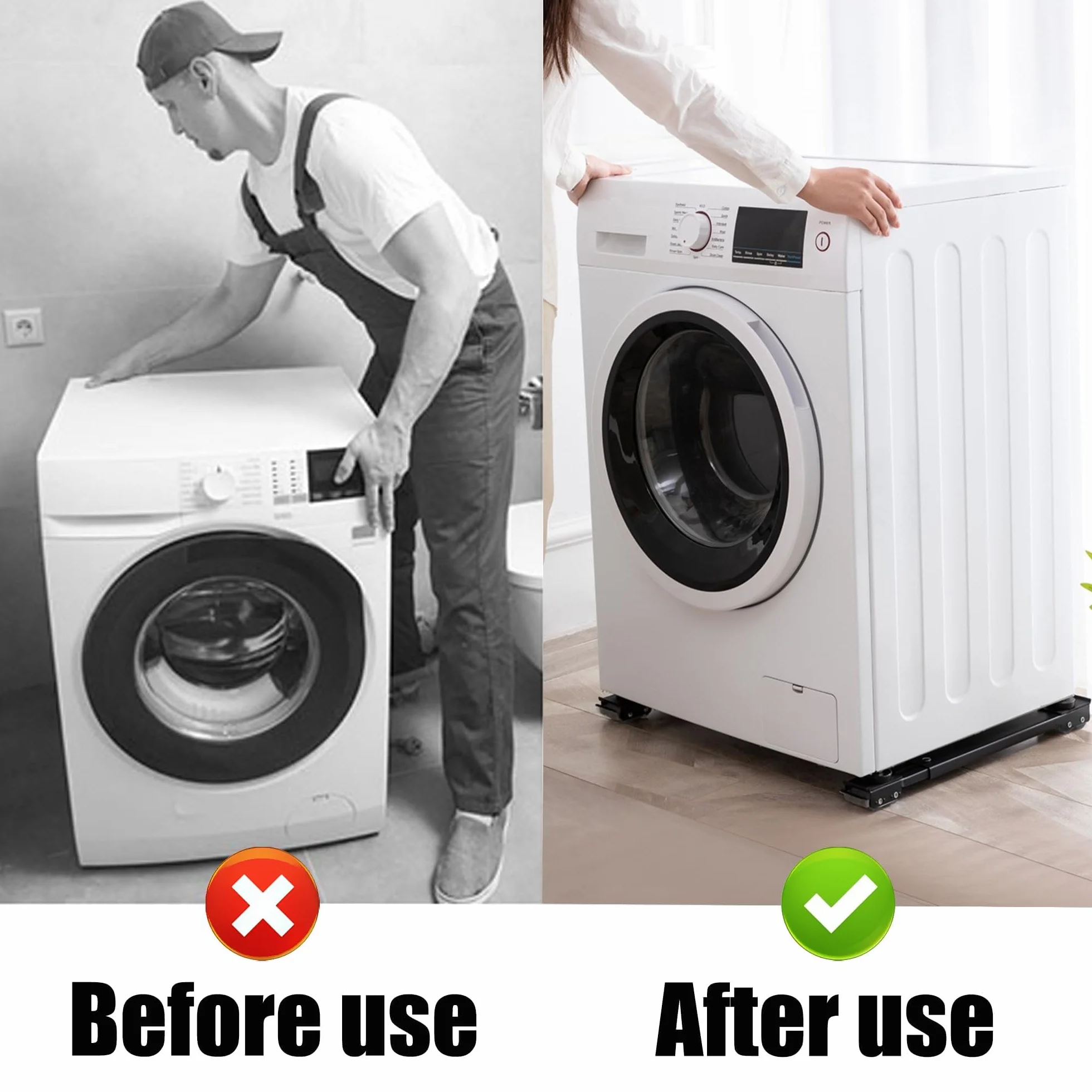 2 unidades de soporte ajustable para lavadoras, ruedas de muebles de acero inoxidable, pueden soportar 300 kg, ruedas de transporte de muebles con base antideslizante de goma para