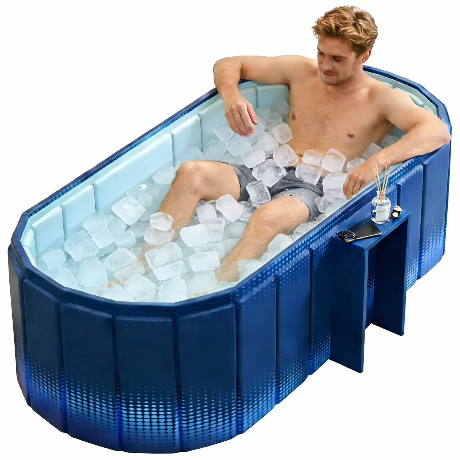 XUDREZ Bañera portátil para adultos, plegable, de pie, con estante de almacenamiento, bañeras de hielo caliente independientes, spa japonés, sauna, plegable, azul, 1,2 m