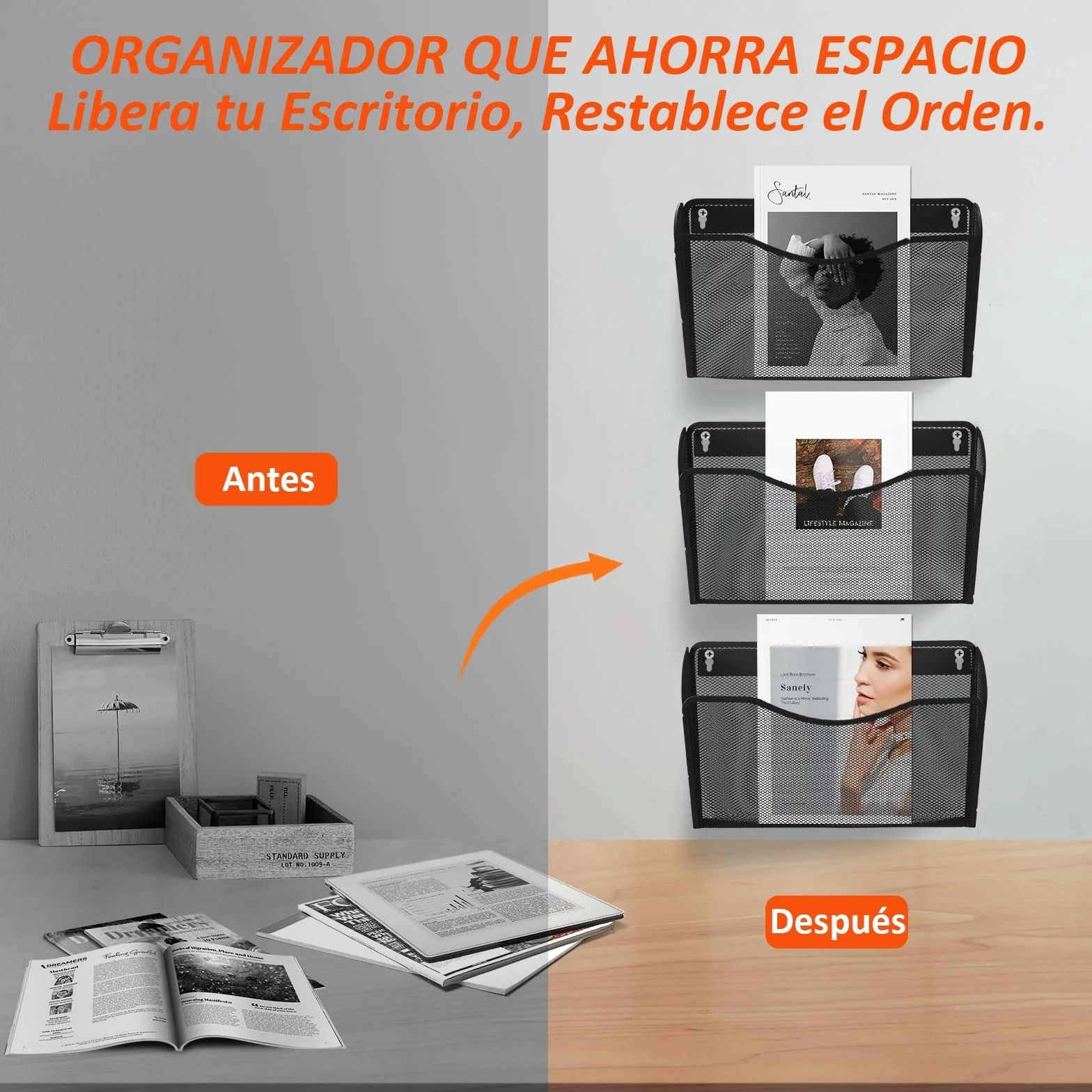 AGPTEK Archivador Montable en Pared Paquete de 3, Archivador Organizador Malla Metálica Negro