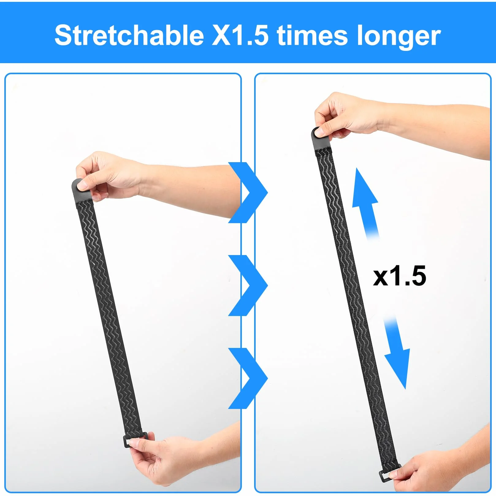 Cintas Elásticas, 4 Pcs Correas Elásticas con Cierres de Gancho y Bucle, Banda Gancho y Bucle Elástica con Hebilla, Antideslizante para Organizando Extensión de Cables y Tubos de Bicicleta, 2 Tamaños