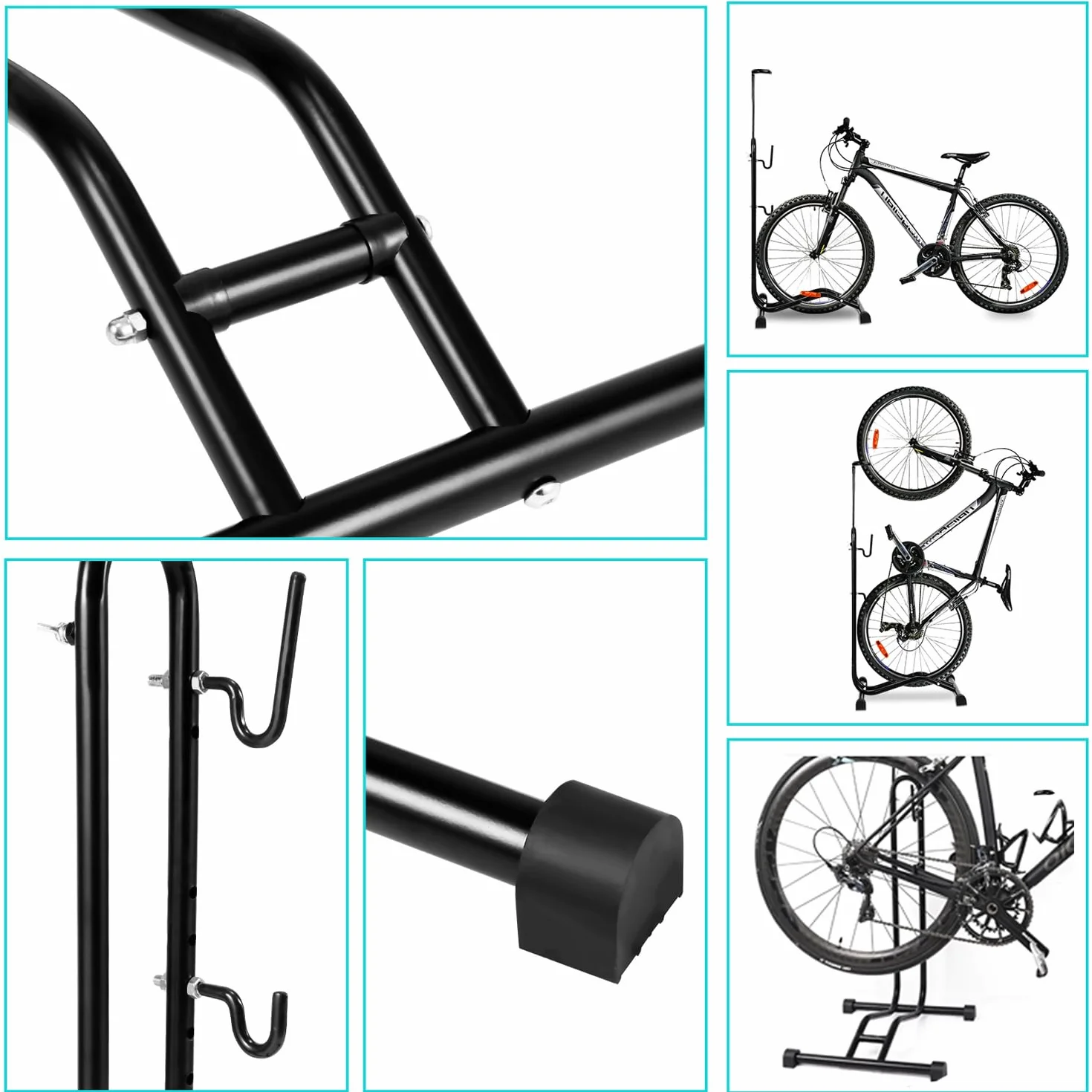 Soporte para bicicletas 3 en 1, suelo de 20 a 27,5 pulgadas, soporte de mantenimiento para bicicletas horizontal y vertical, altura ajustable, adecuado para rueda delantera o trasera, 42,5