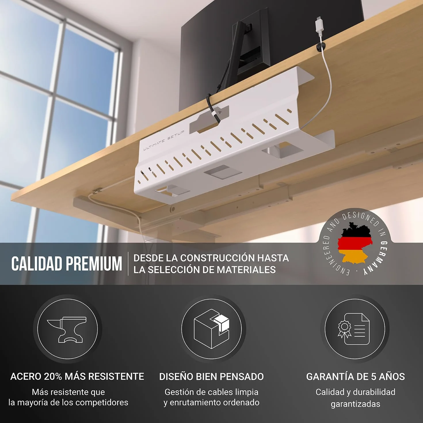 Bandeja de gestión de cables debajo del escritorio sin taladro, gestión de cables de escritorio, organizador de cables, gran capacidad de carga, bandeja de cables debajo del escritorio sin taladro