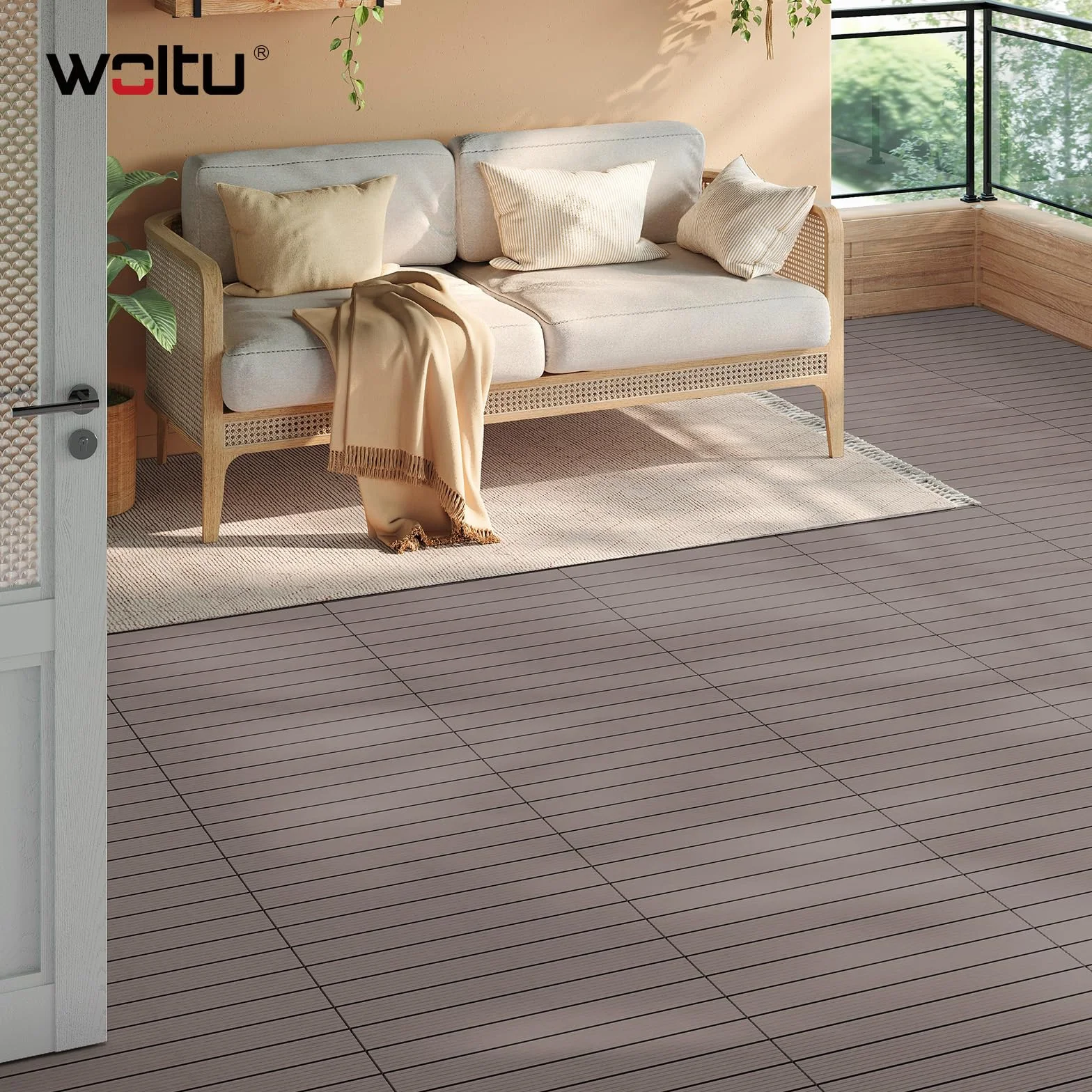WOLTU 12x Suelo de WPC Baldosas de Madera Exterior para Porche Patios Jardin, 30 x 60 cm 2m² Suelo de Exterior Compuesta Azulejos Baldosas de WPC para Terraza Marrón