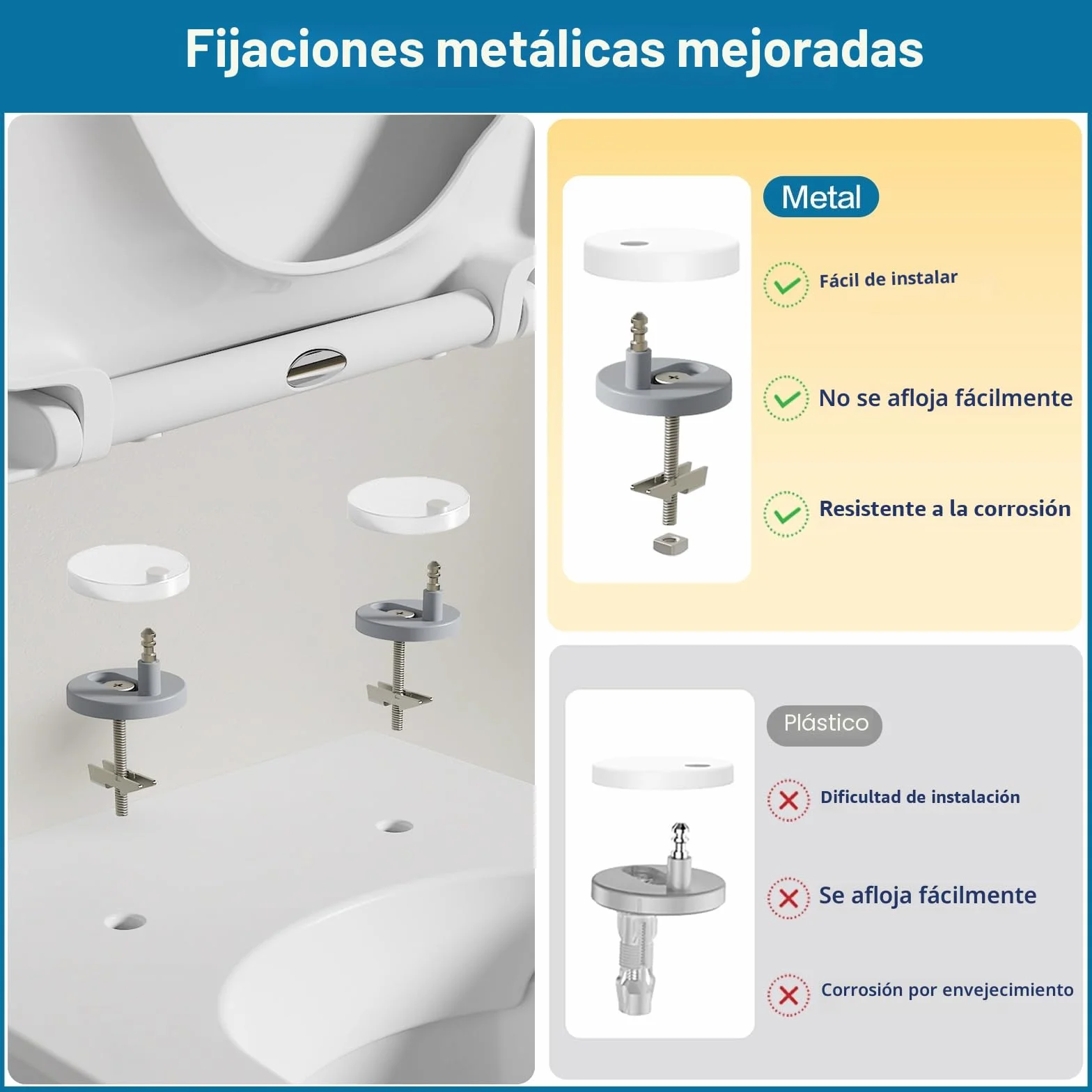 Asiento de Inodoro Cuadrado con Cierre Suave, Tapa WC Ultrafino, Liberación Rápida, Universal 42.5x34.5cm