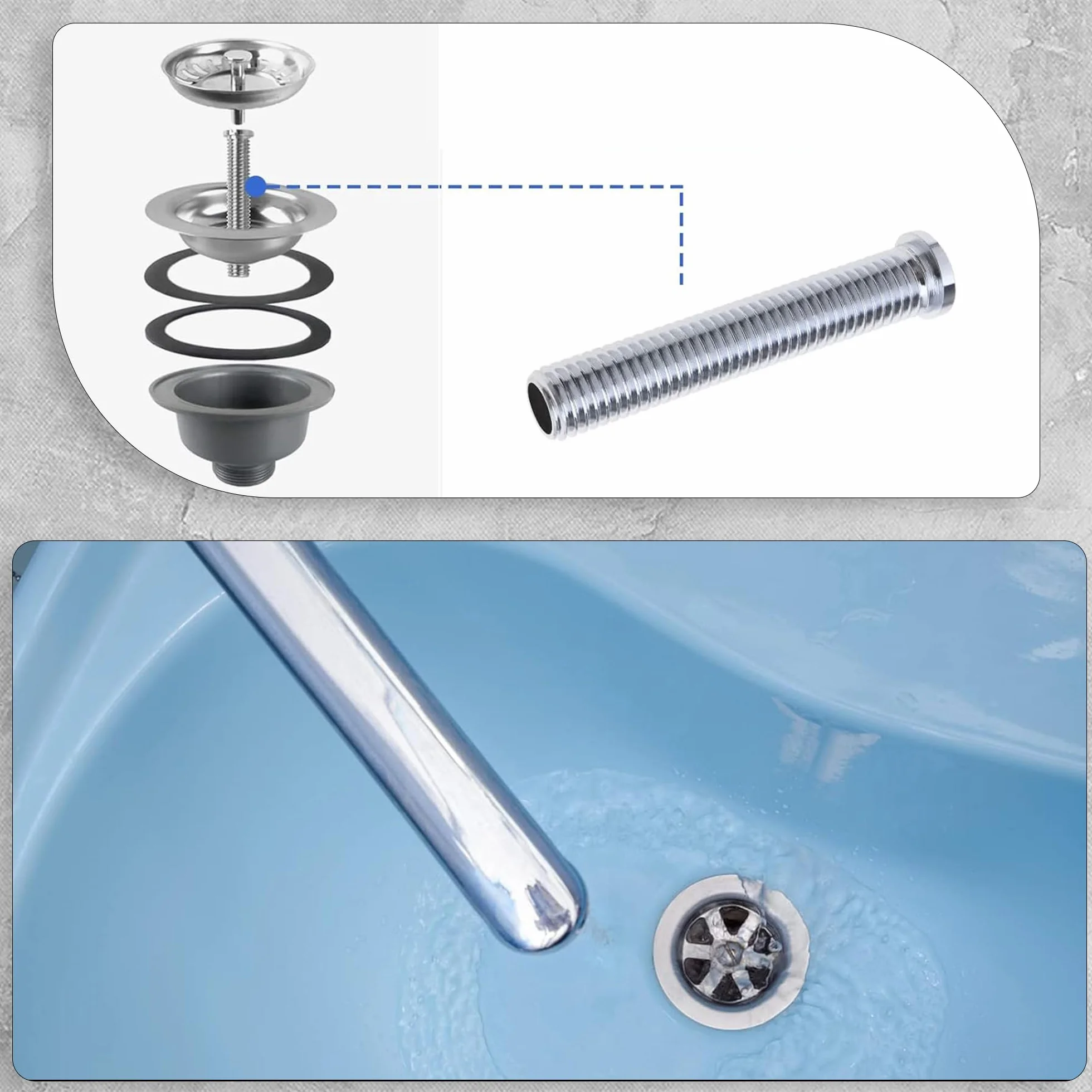 ANBOO M12 x 70 mm Fregadero de Cocina, Tornillo Hueco para Fregadero, Tornillo Hueco de Latón para Válvulas de Cesta de Colador, Tapón de Colador, Cocina (Plata)
