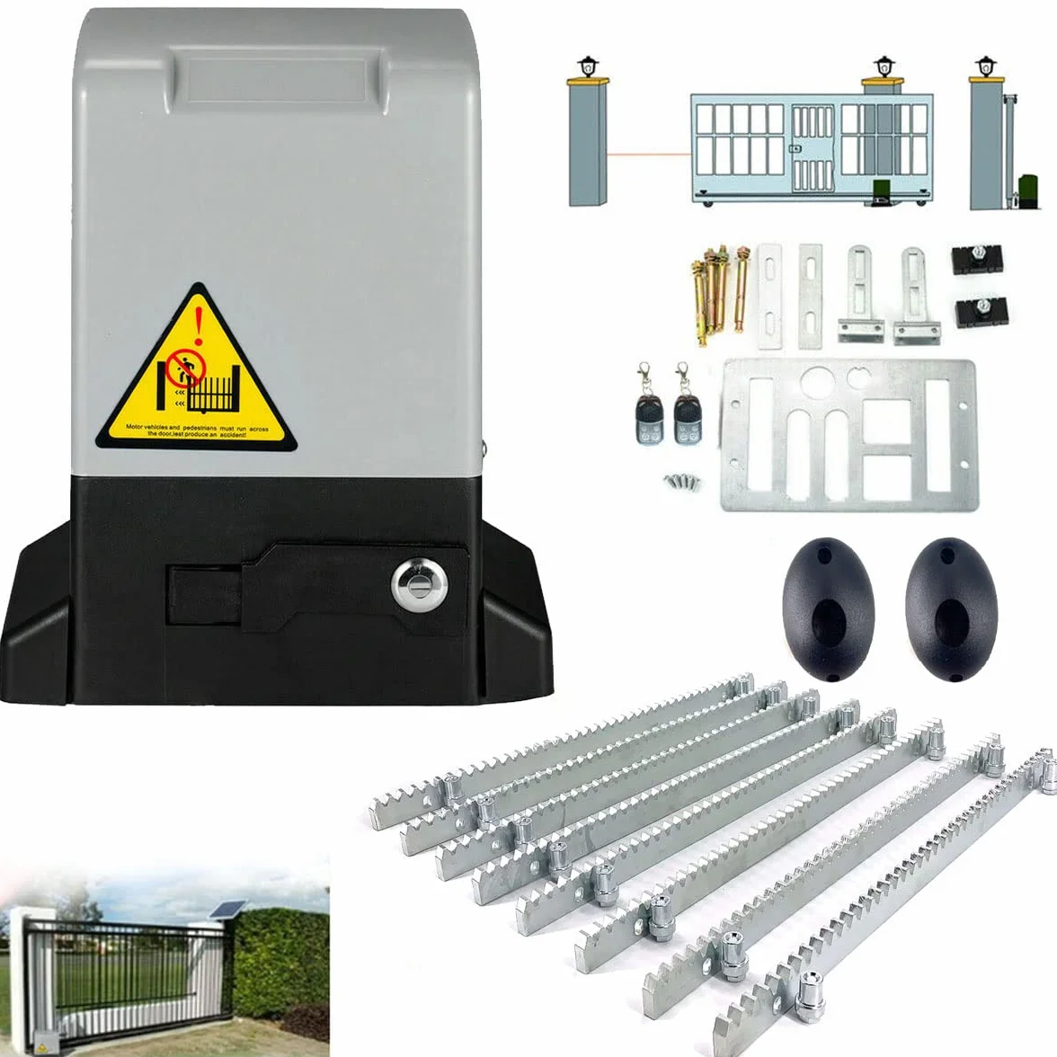 1200KG Motor Puerta Corredera 550W Operador de Apertura de Puerta Abridor Automático Motor Eléctrico Puerta Corredera Juego de abridores puerta con 4M de Barra Dentada para Puerta