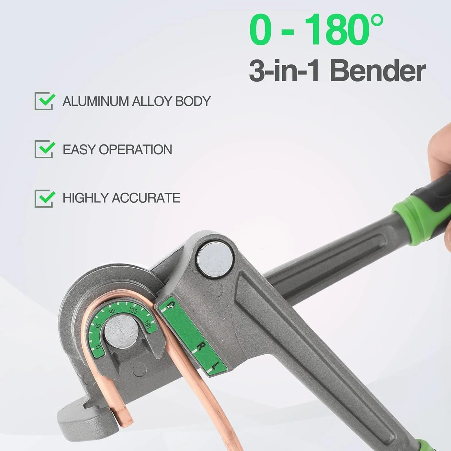 Doblador de Tubos para Refrigeración de Aire Acondicionado, Doblador de Tubos de Aleación de Aluminio de 180 Grados, 1/4 pulg. 5/16 pulg. 3/8 pulg. con Marcas Claras