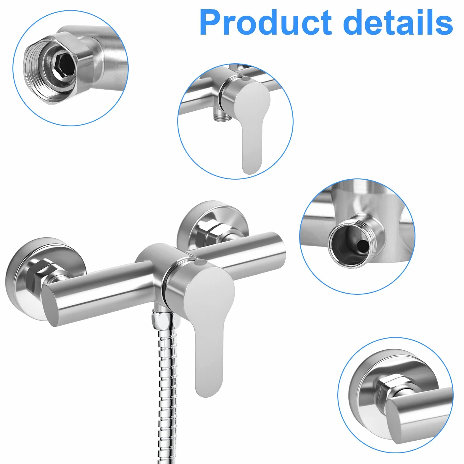 Grifo de ducha monomando, grifo de ducha para ducha, montaje en pared, grifo de ducha de pared para baño, grifo de bañera de acero inoxidable 304, G ½ salida de agua hacia abajo