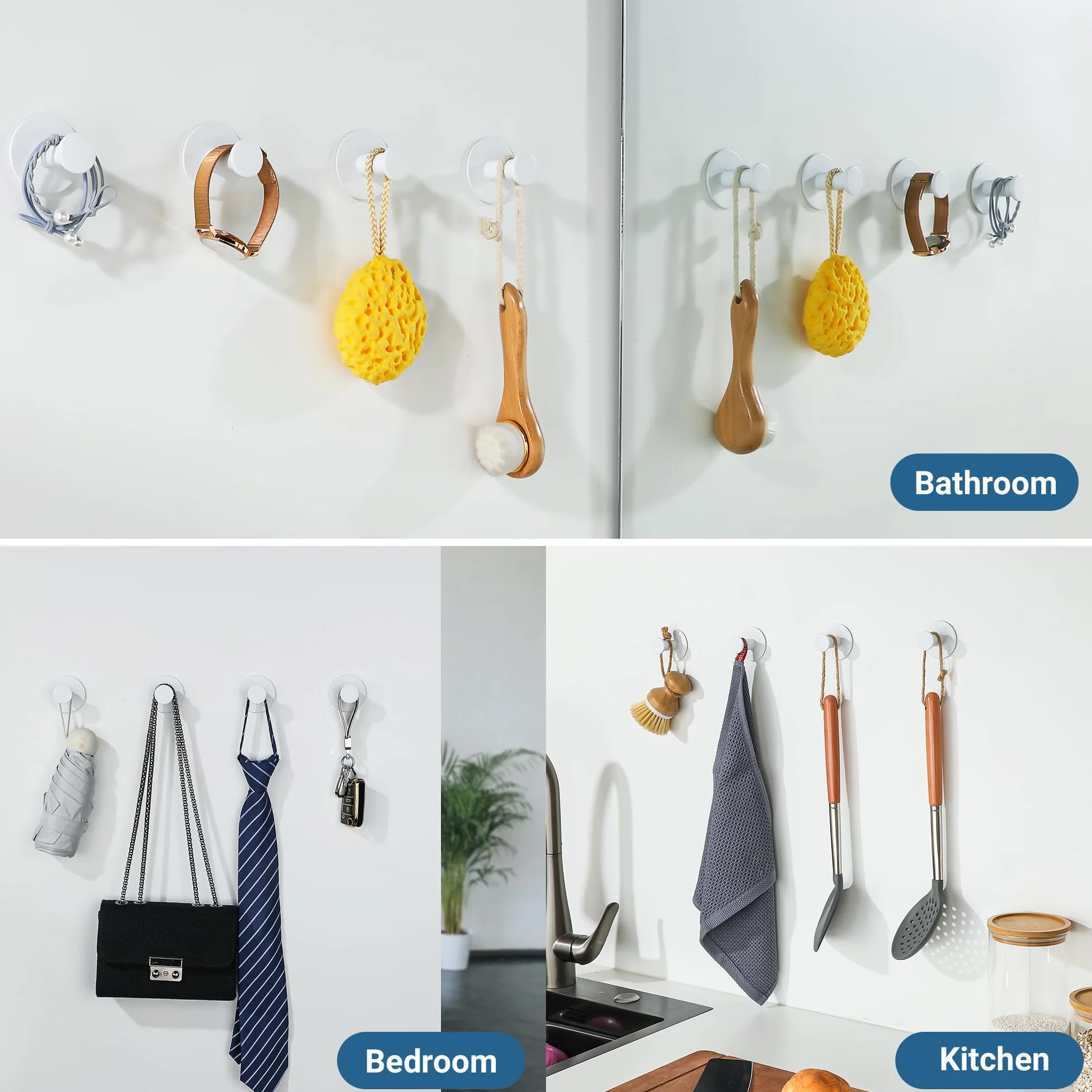 SAYAYO Ganchos Adhesivos para Pared, SUS304 Acero Inoxidable Ganchos para Colgar, Blanco Colgador Toalla Baño, Gancho Pared 2 Piezas para Baño, Dormitorio y Cocina
