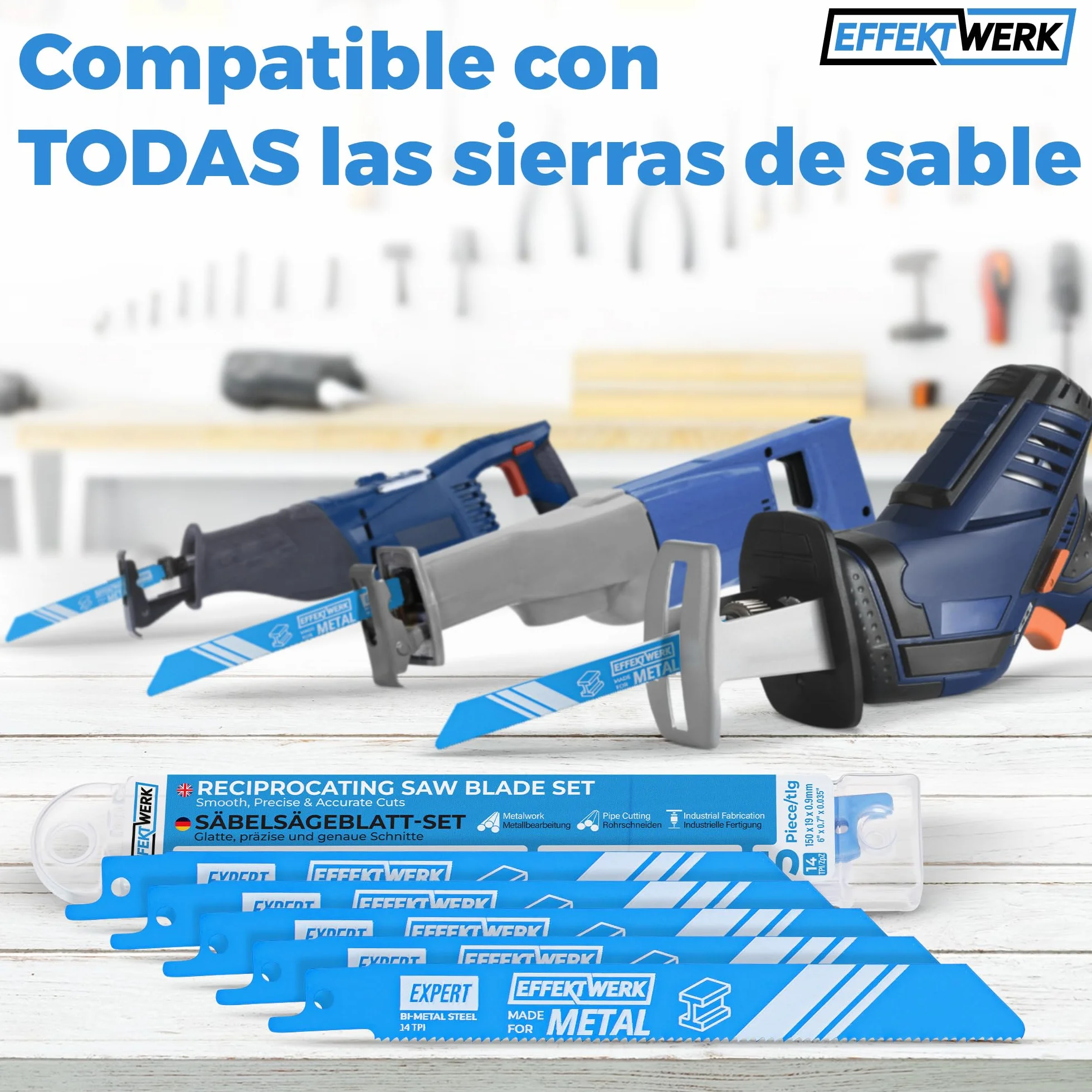 Hojas de sierra recíproca para metal 6" 150 mm 14 TPI acero bimetálico 5 piezas