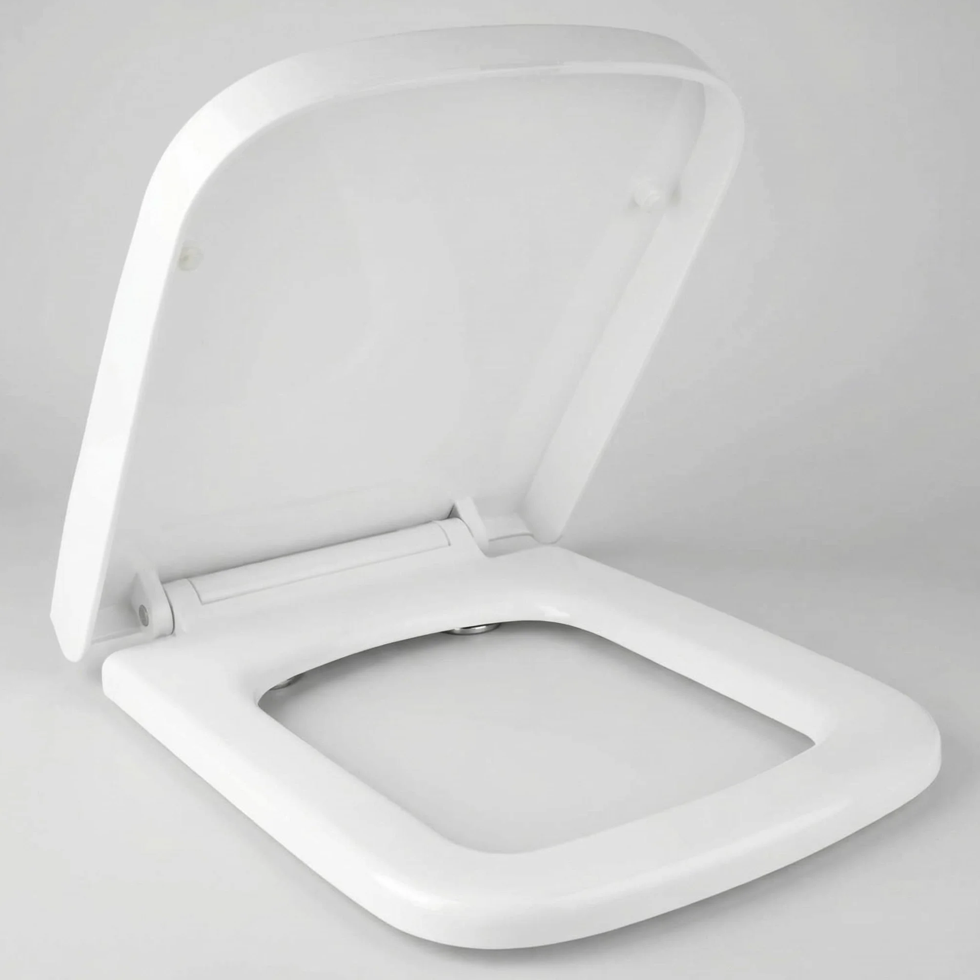 Asiento de Inodoro Cuadrado con Cierre Suave y Bisagras Ajustables de Acero Inoxidable – Tapa con Liberación Rápida, Fácil Limpieza y Fijación Universal para la mayoría de Inodoros, Blanco