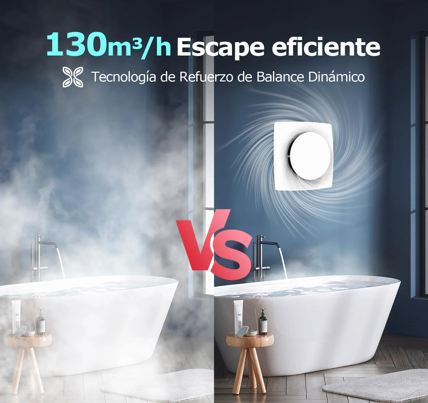 Extractor de Baño Silencioso 100mm 130m³/h IPX4 Ventilador de Aire