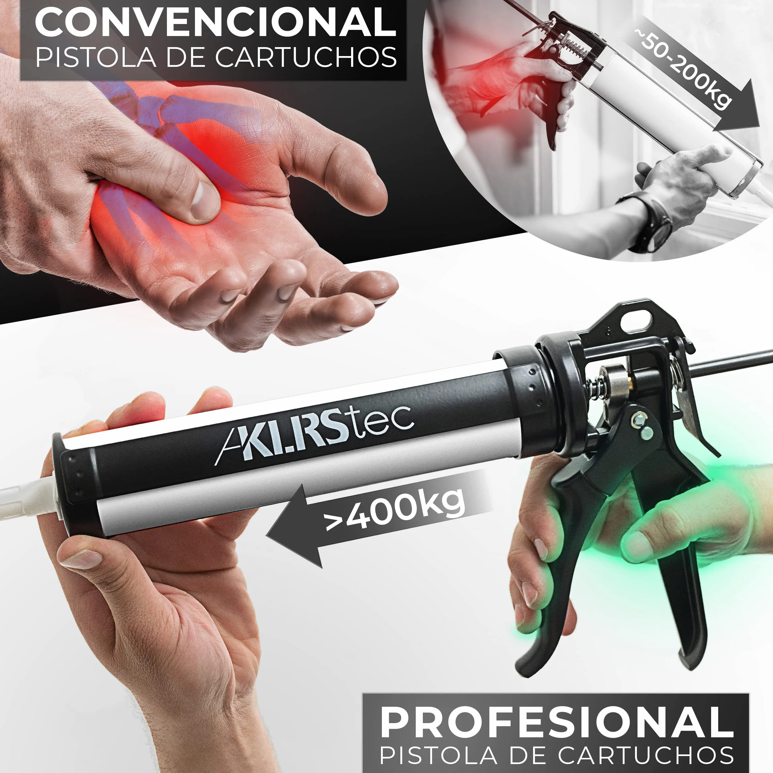 KLRStec Pistola Profesional para Cartuchos de Silicona de Aluminio para Sellado y Rejuntado, Compatible con Cartuchos de 310 ml