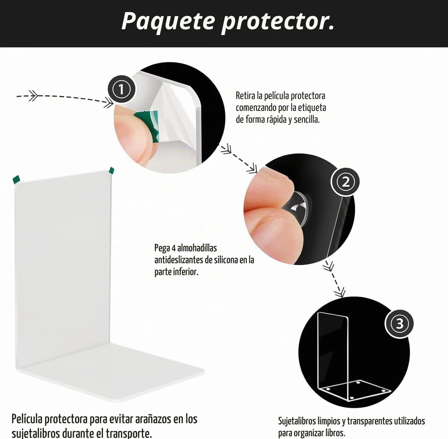 Auauraintt 6pcs Sujetalibros de acrílico Transparente con 24 Alfombrillas de Silicona Antideslizantes