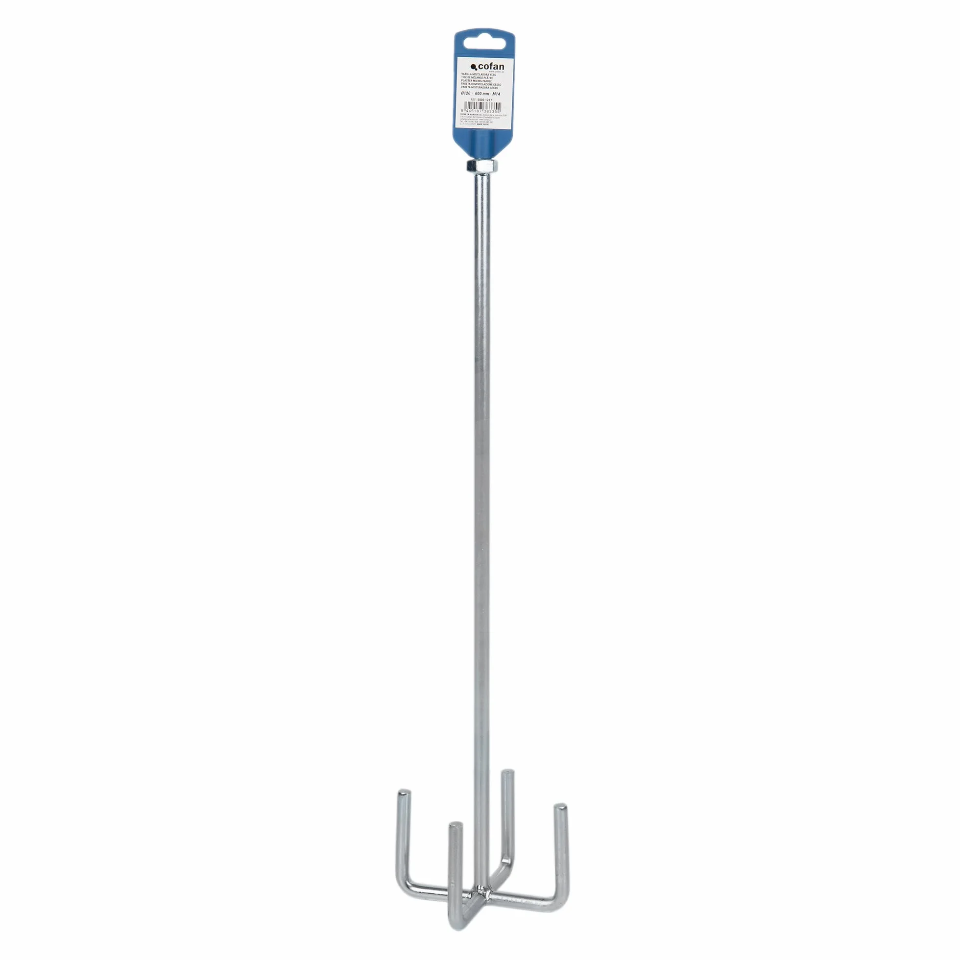 Cofan Varilla mezcladora yeso | Accesorio mezclador M14 | Adecuada para mezclar yeso o pintura | Medidas: Ø120 x 600 mm