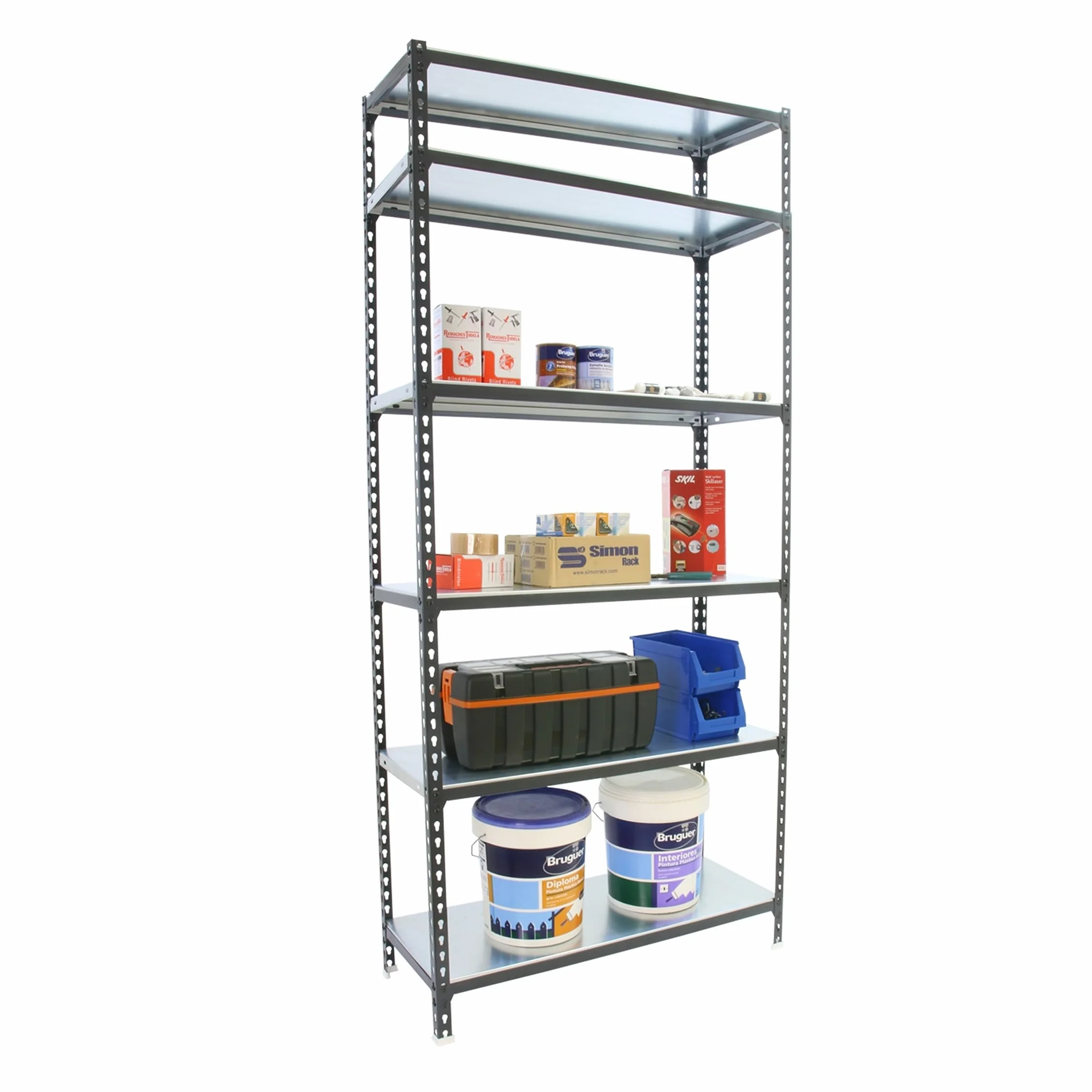 Simon Rack Estanterias Metalicas, 2500x800x500 mm, 6 Baldas de Metal, 180 kg de Punto Flexión, Estanterias Almacenaje, Antracita/Galva - Simonclick