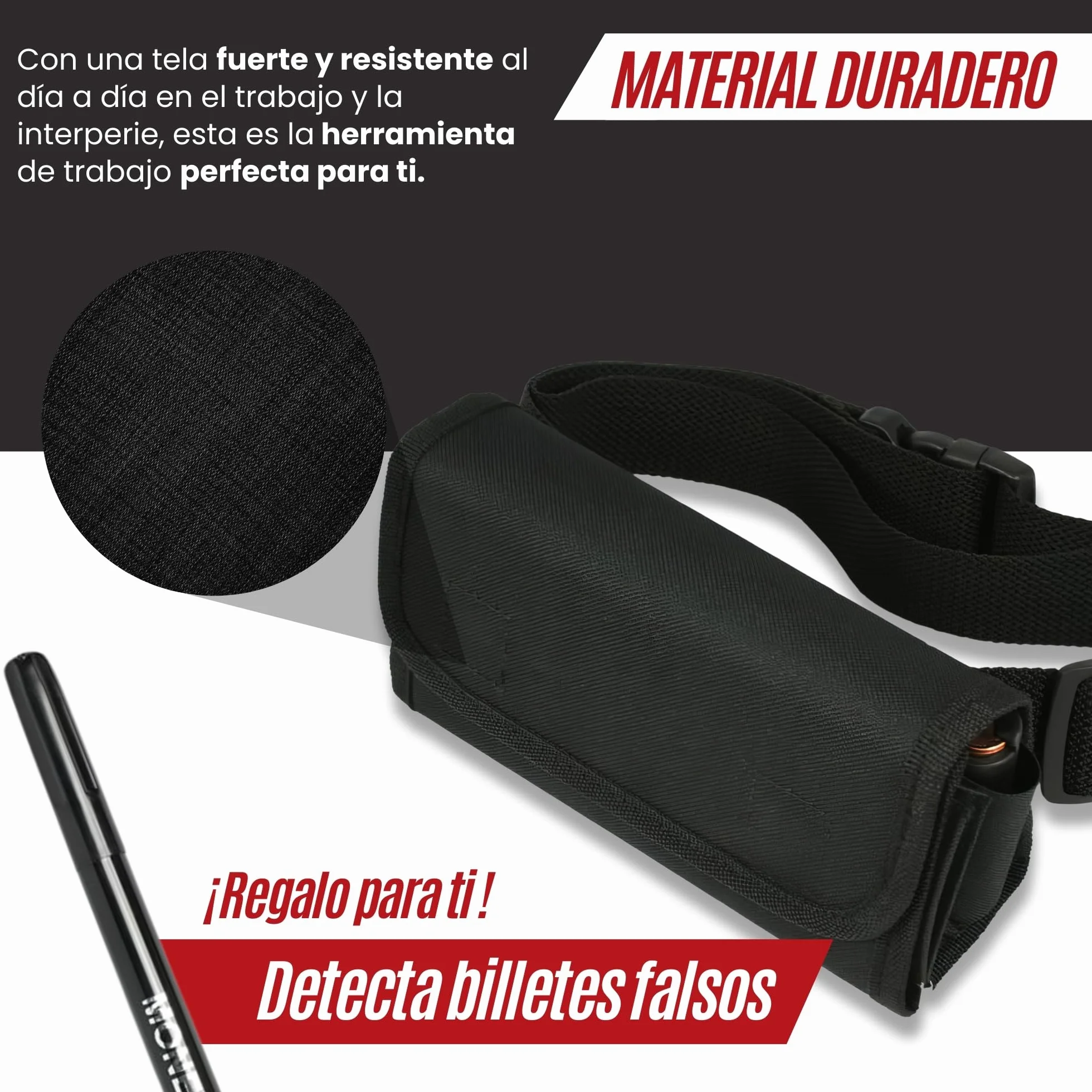 Cartera Dispensador de Monedas y Billetes con Bolígrafo Detector - Riñonera Camarero para Taxi, Vendedores (Negro)