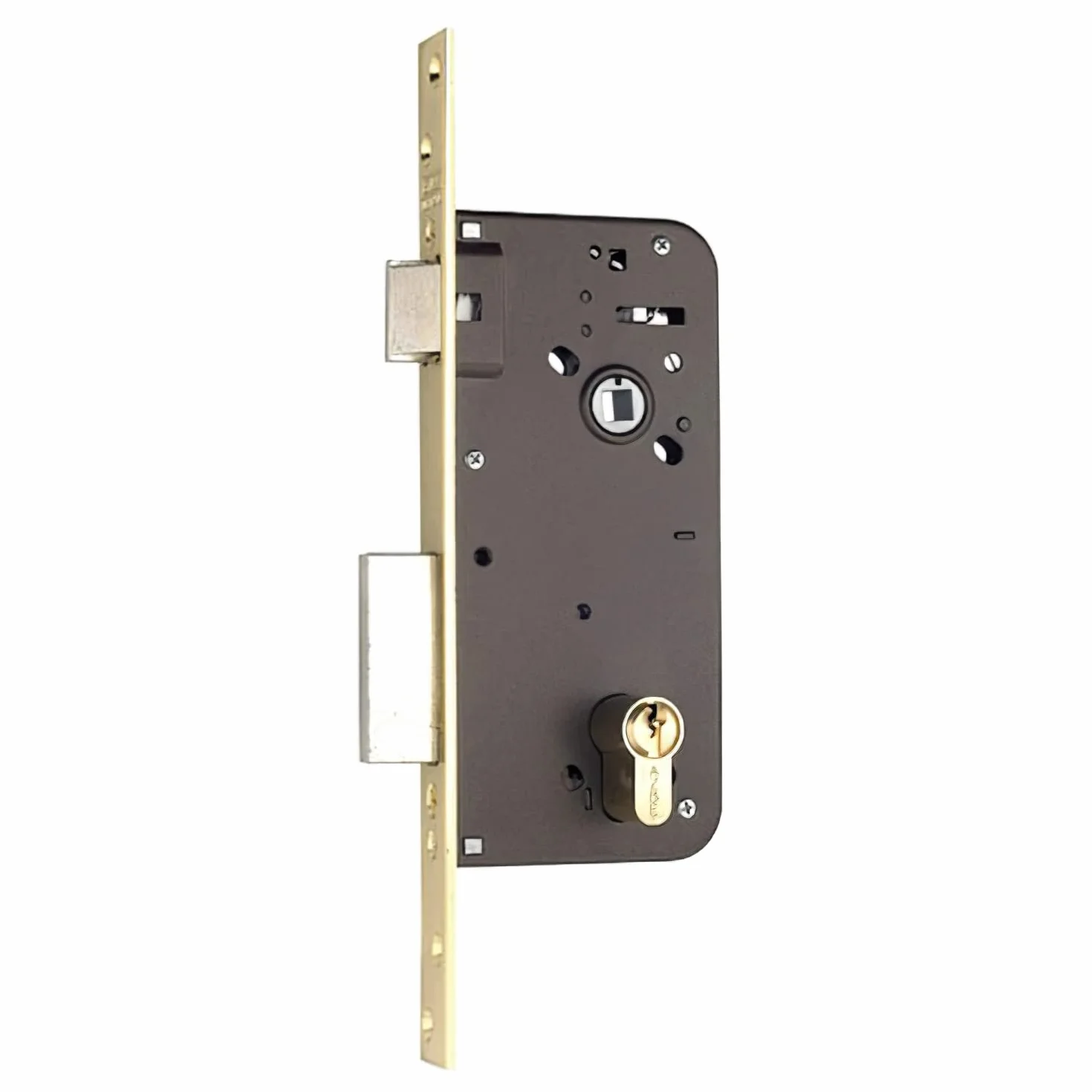 Yale Cerraduras De Embutir Estándar Para Puertas: Entrada 50 mm, Acero aleado, Latonado Cerradura de embutir de un punto de cierre de caja cerrada, Cilindro monoblock de 60